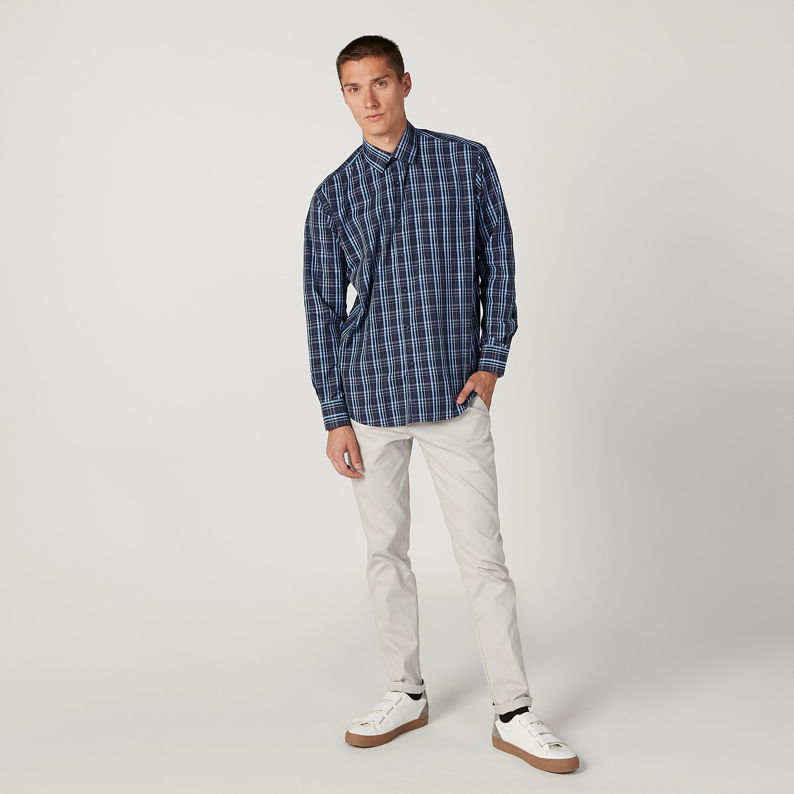 Easy Iron Checked Shirt with Long Sleeves and Spread Collar-men-clothing-shirts-image-2
