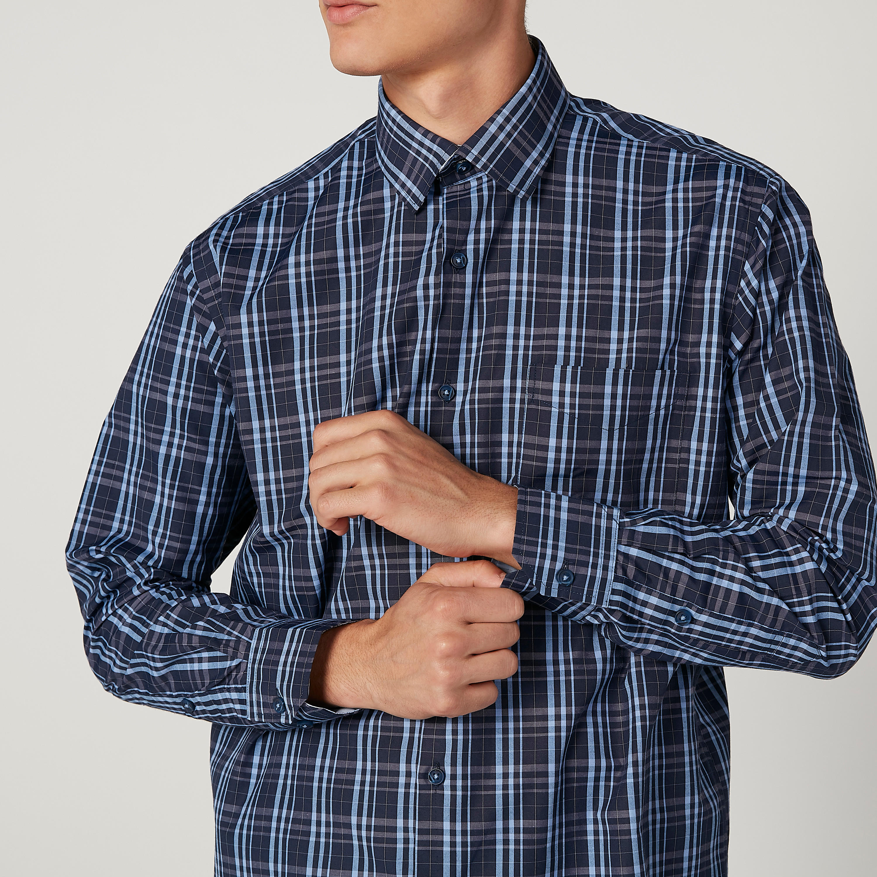 Easy Iron Checked Shirt with Long Sleeves and Spread Collar-men-clothing-shirts-image-3