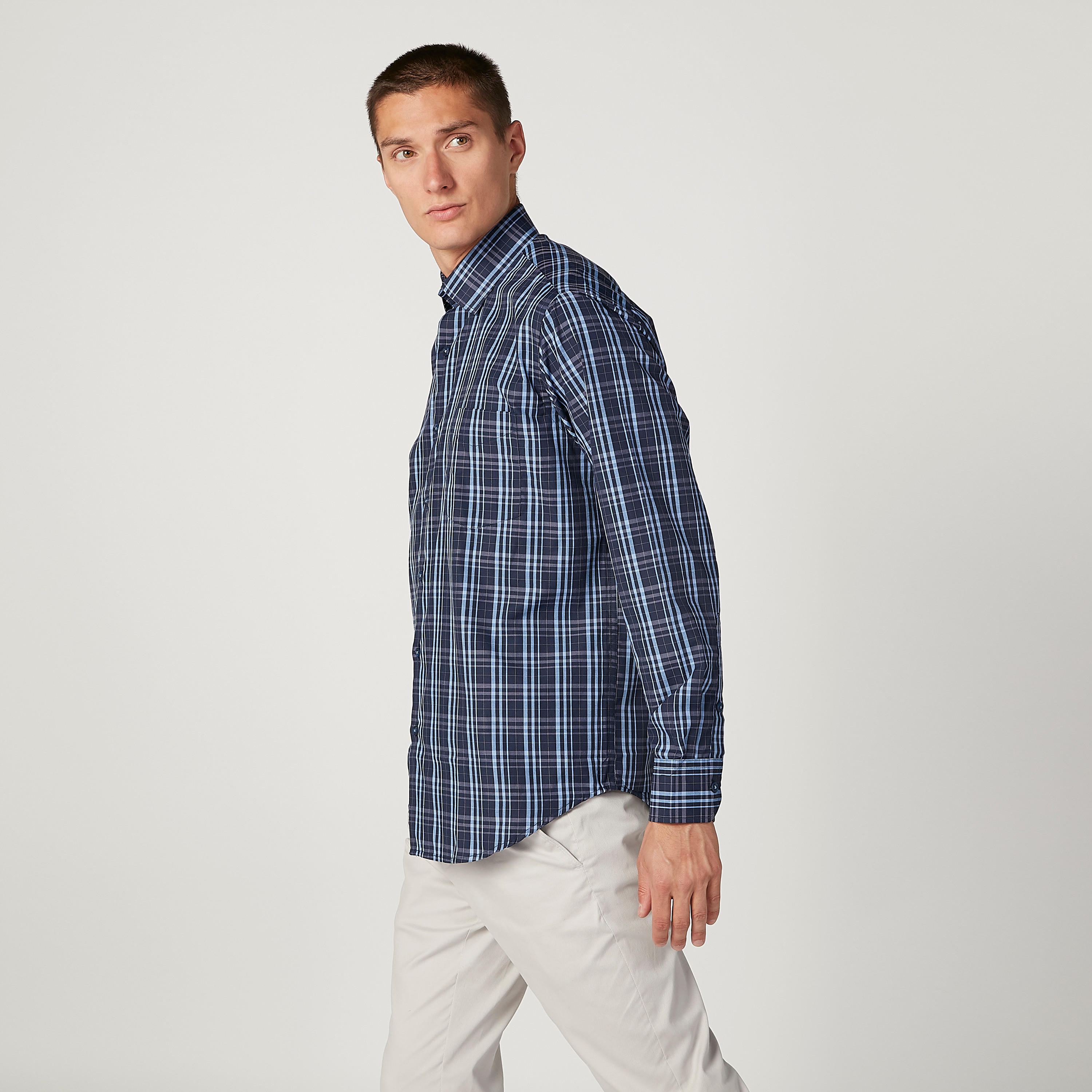 Easy Iron Checked Shirt with Long Sleeves and Spread Collar-men-clothing-shirts-image-5