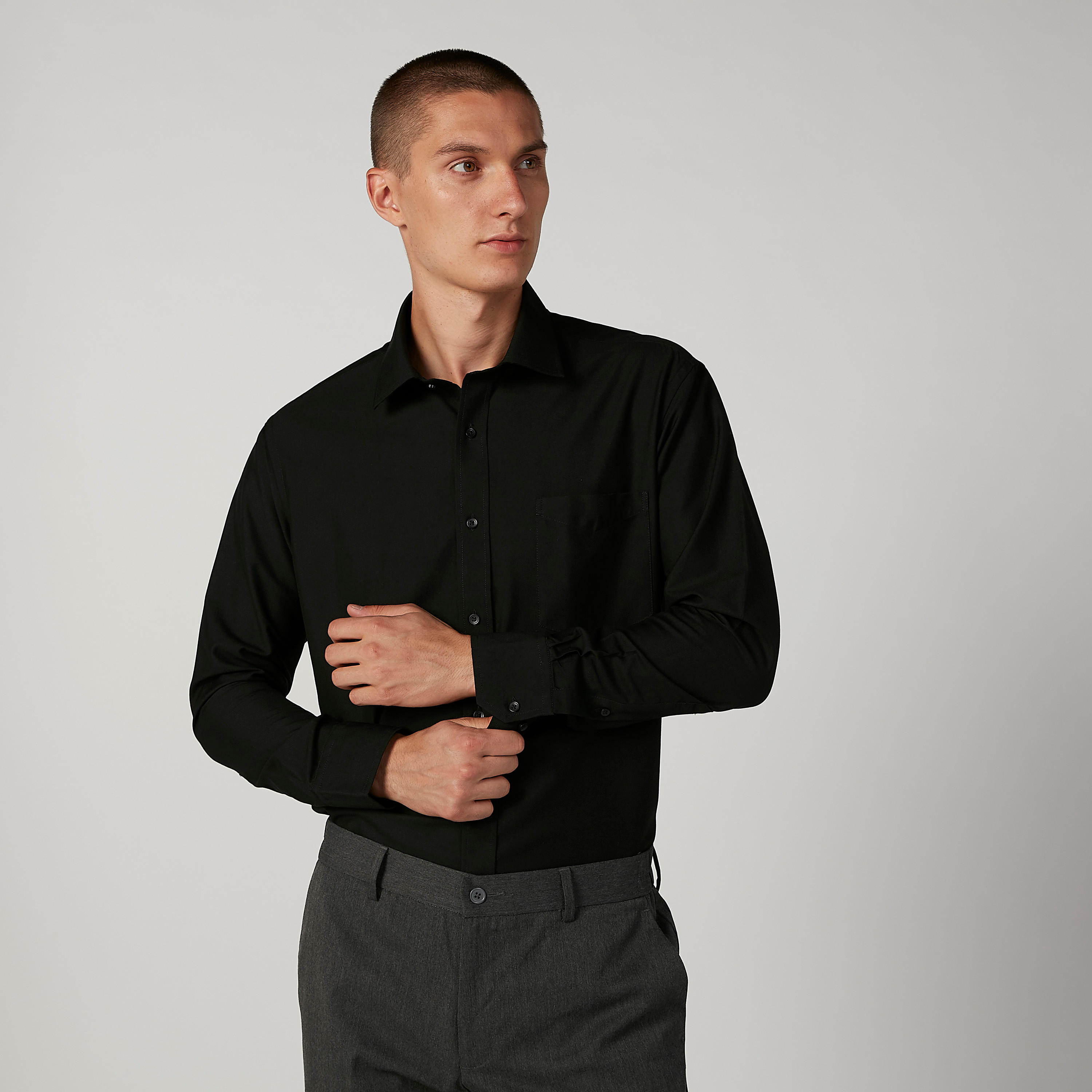 Easy Iron Solid Shirt with Spread Collar and Long Sleeves-men-clothing-shirts-image-1