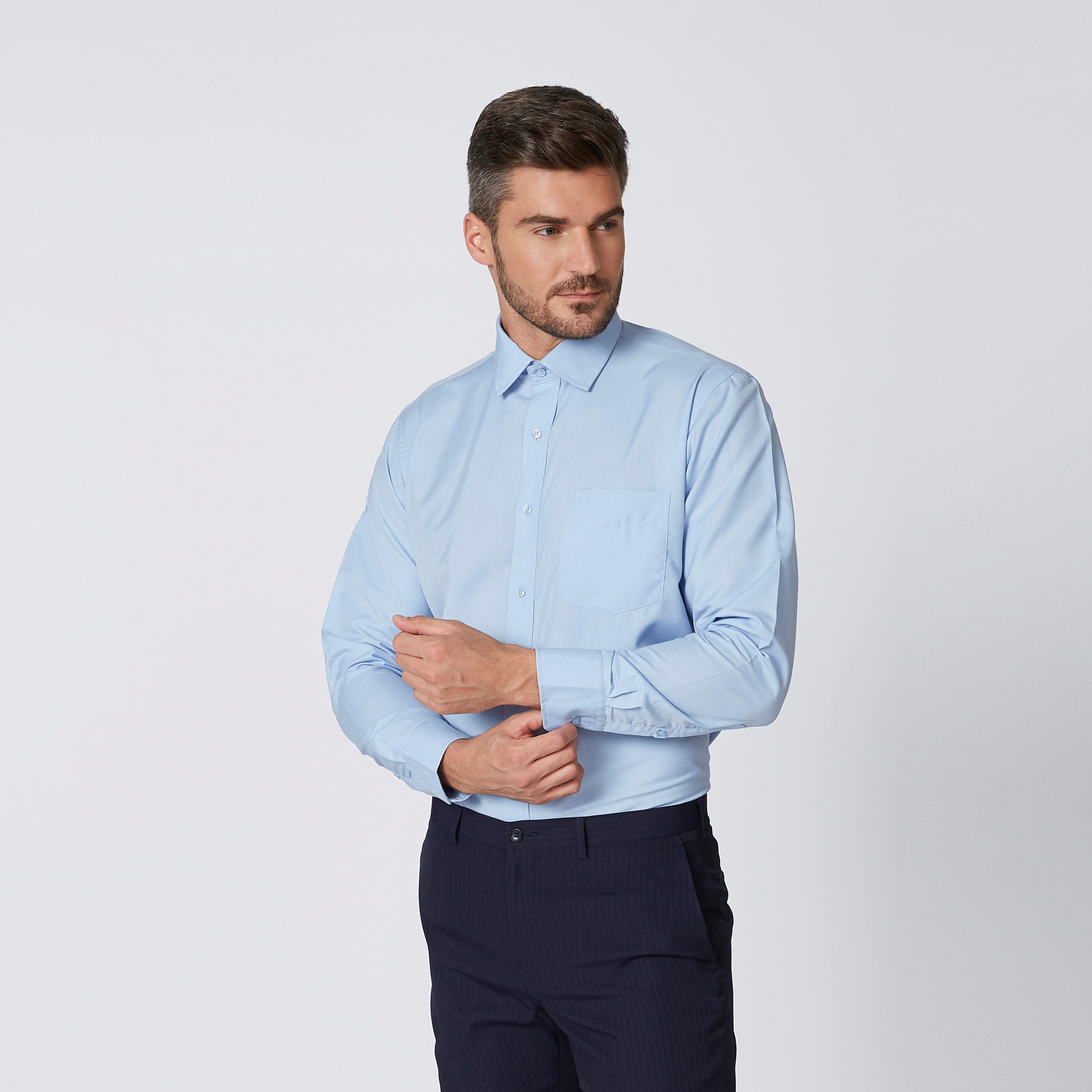 Easy Iron Solid Shirt with Spread Collar and Chest Pocket-men-clothing-shirts-image-1