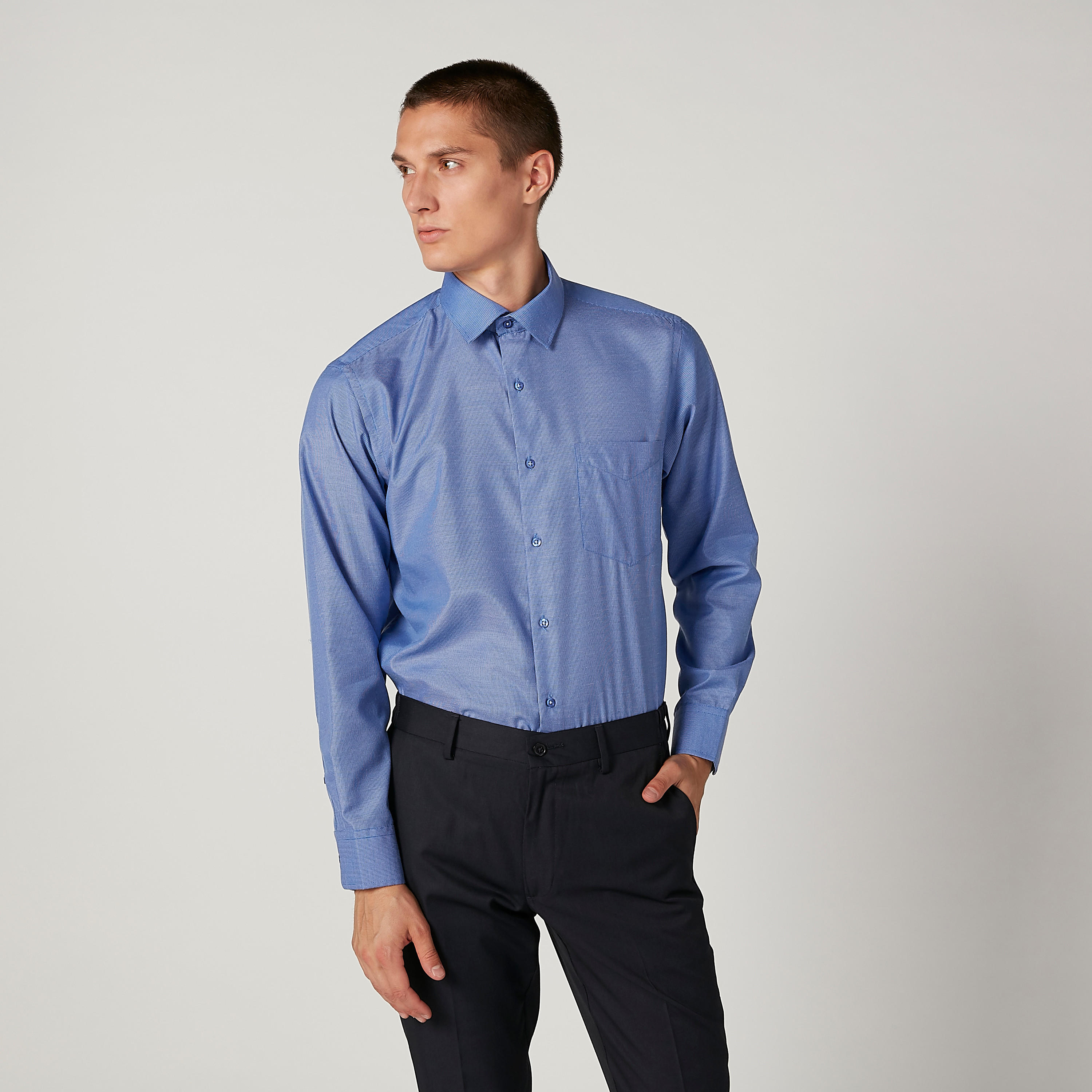Easy Iron Checked Shirt with Spread Collar and Long Sleeves-men-clothing-shirts-image-1