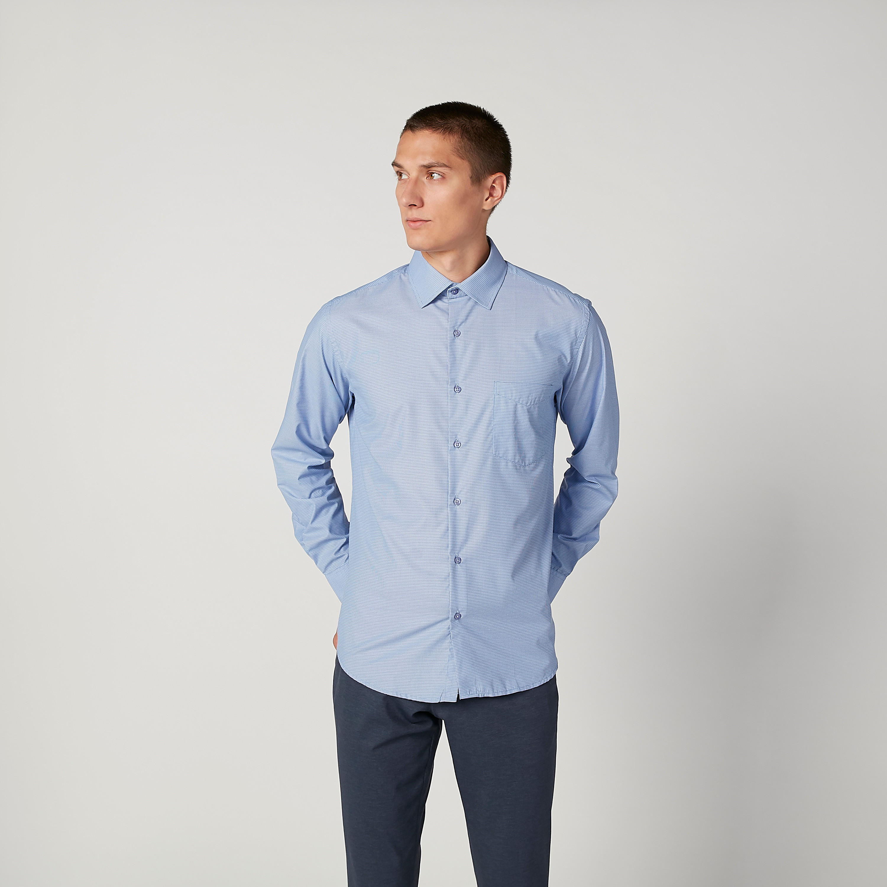قميص كاروهات بأكمام طويلة وجيب على الصدر-men-clothing-shirts-image-1