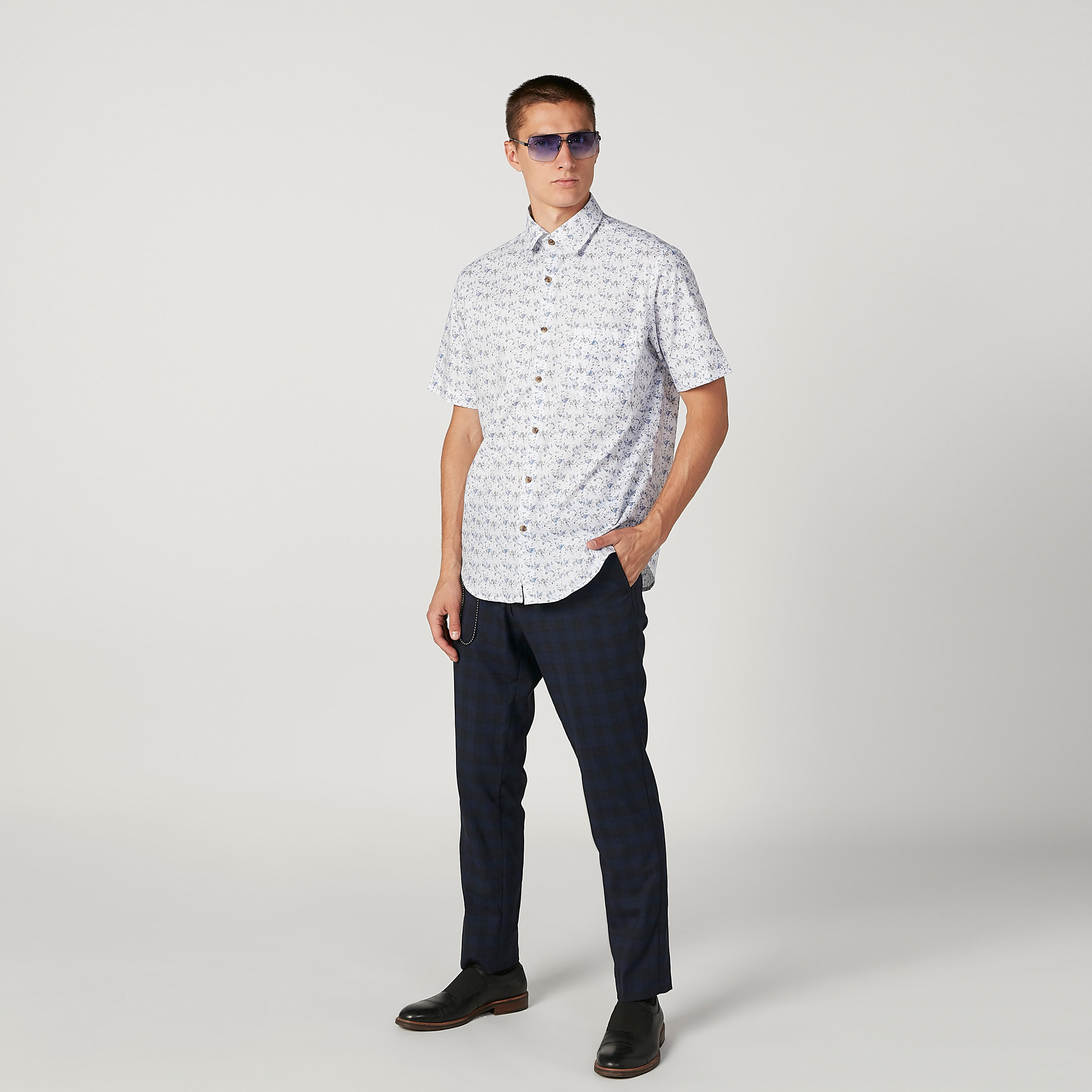 Printed Shirt with Short Sleeves and Spread Collar-men-clothing-shirts-image-2