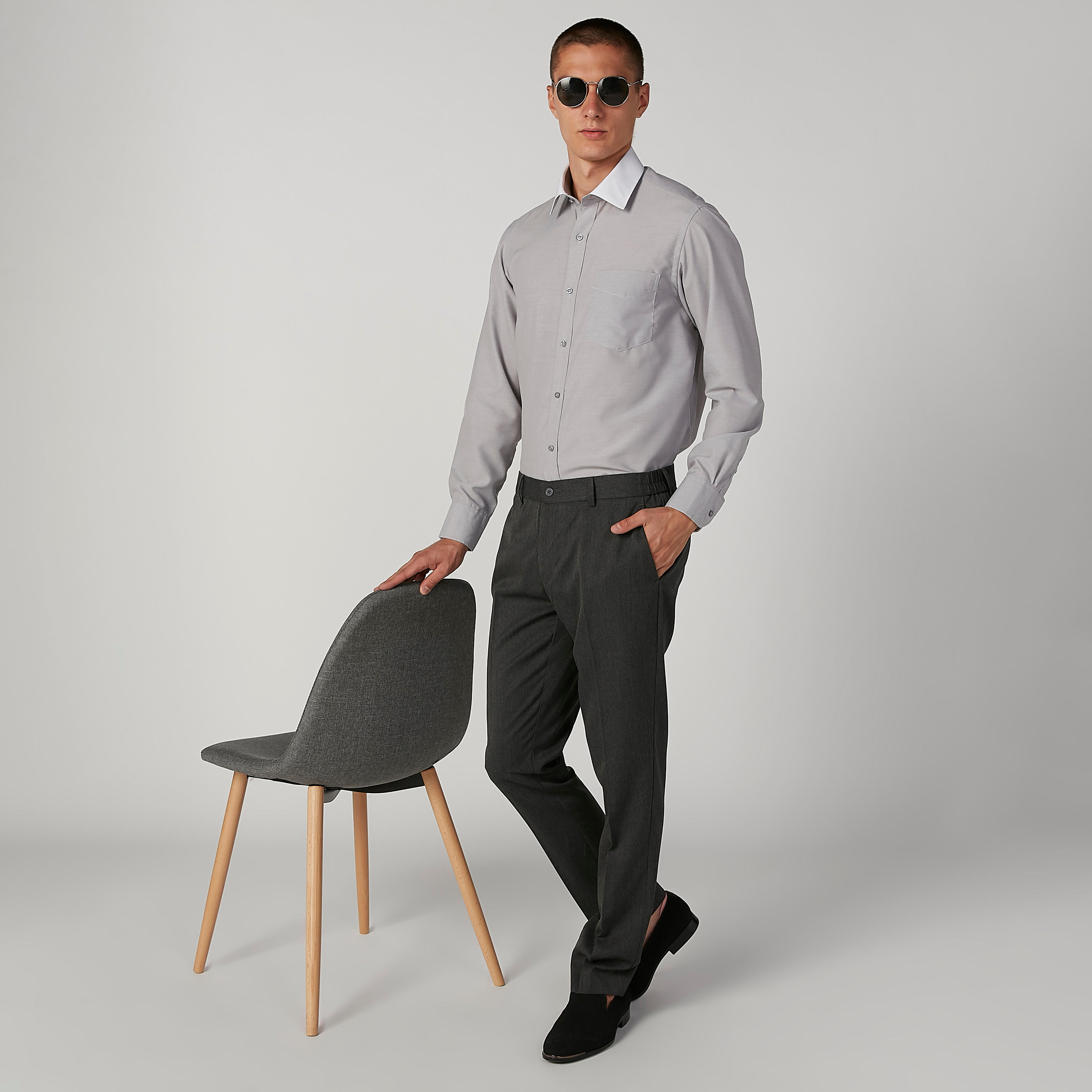 قميص سادة سهل الكي بياقة عادية وأكمام طويلة-men-clothing-shirts-image-2