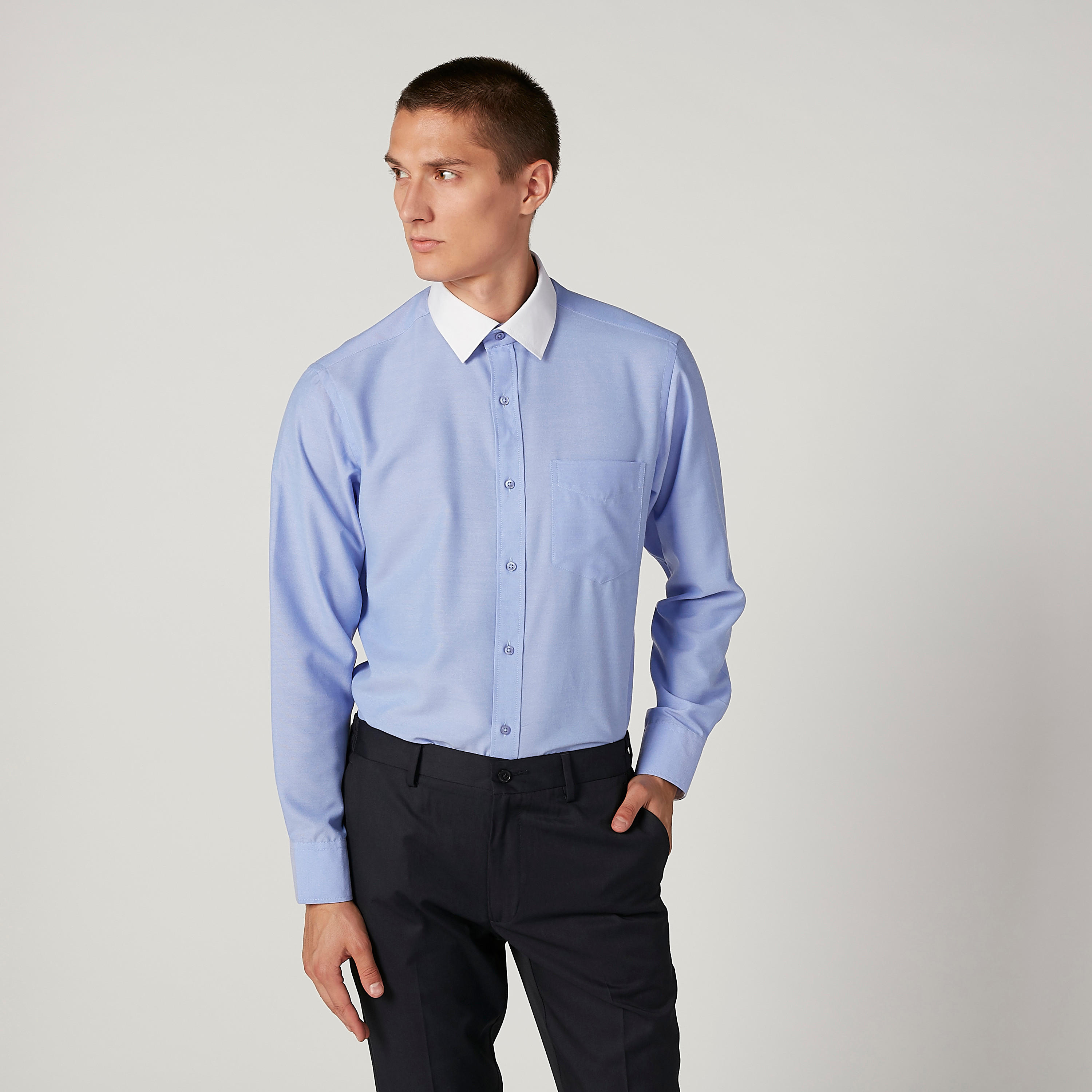 Easy Iron Solid Shirt with Long Sleeves and Chest Pocket-men-clothing-shirts-image-1