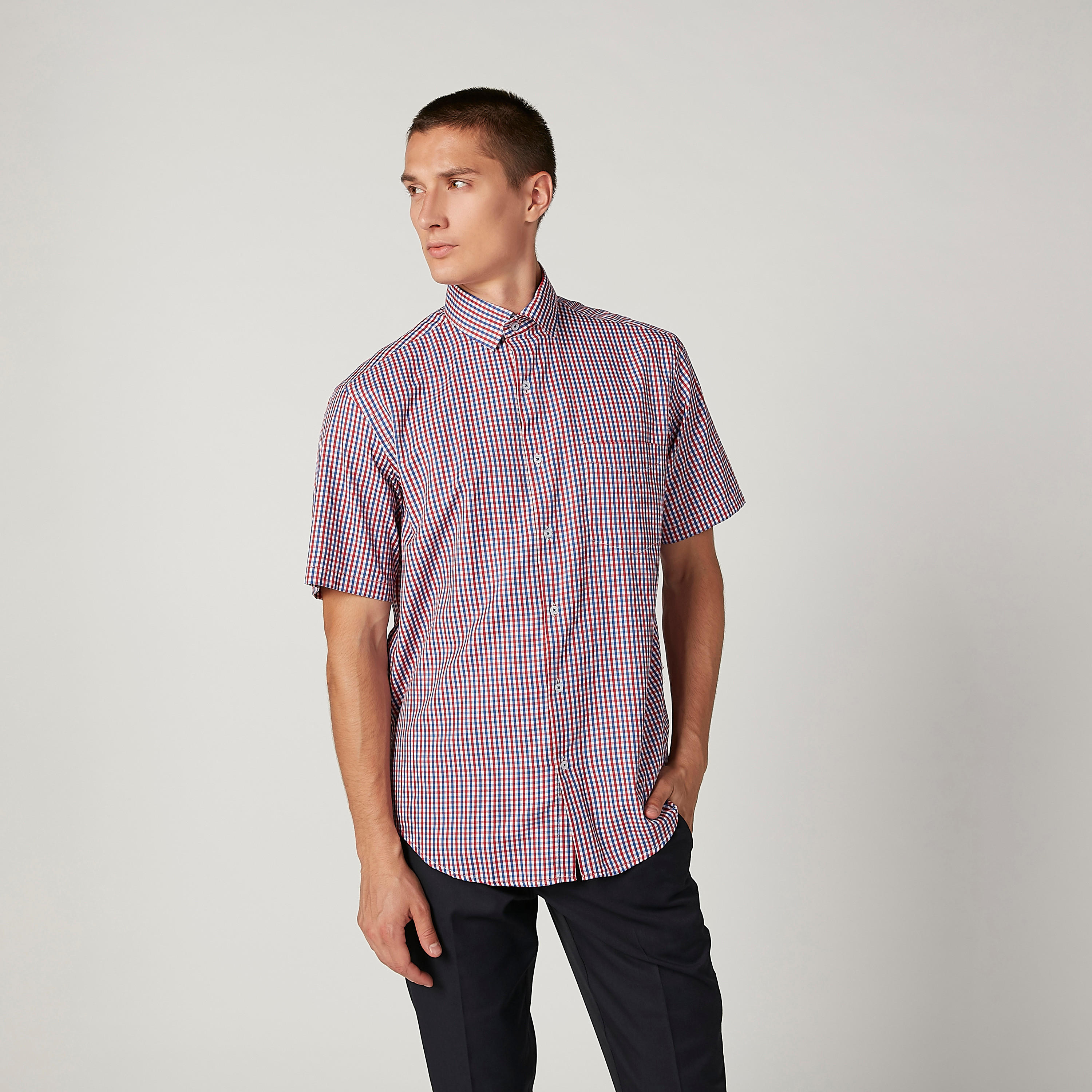 قميص مربعات سهل الكي بياقة عادية وأكمام قصيرة-men-clothing-shirts-image-1