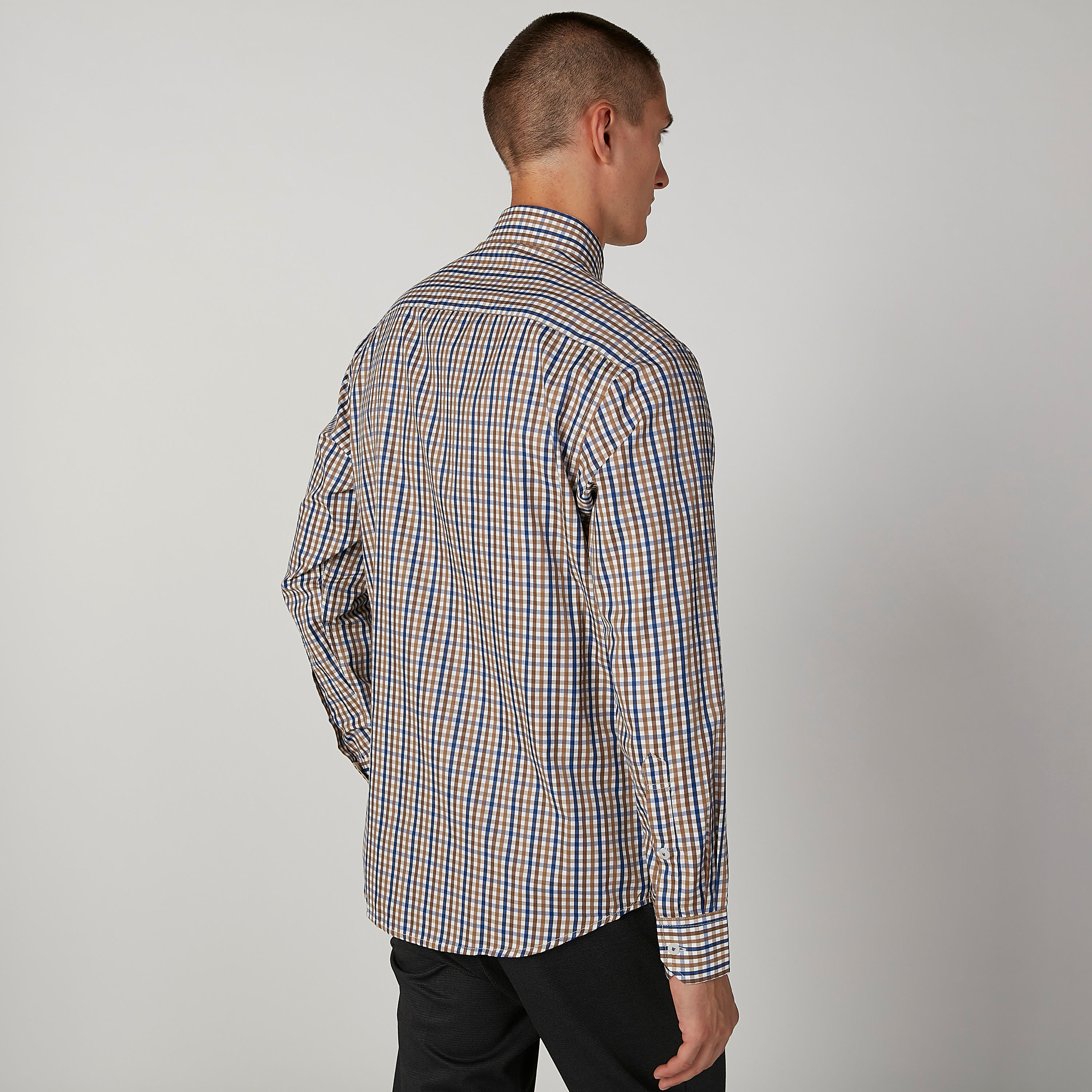 Easy Iron Checked Shirt with Spread Collar and Long Sleeves-men-clothing-shirts-image-2
