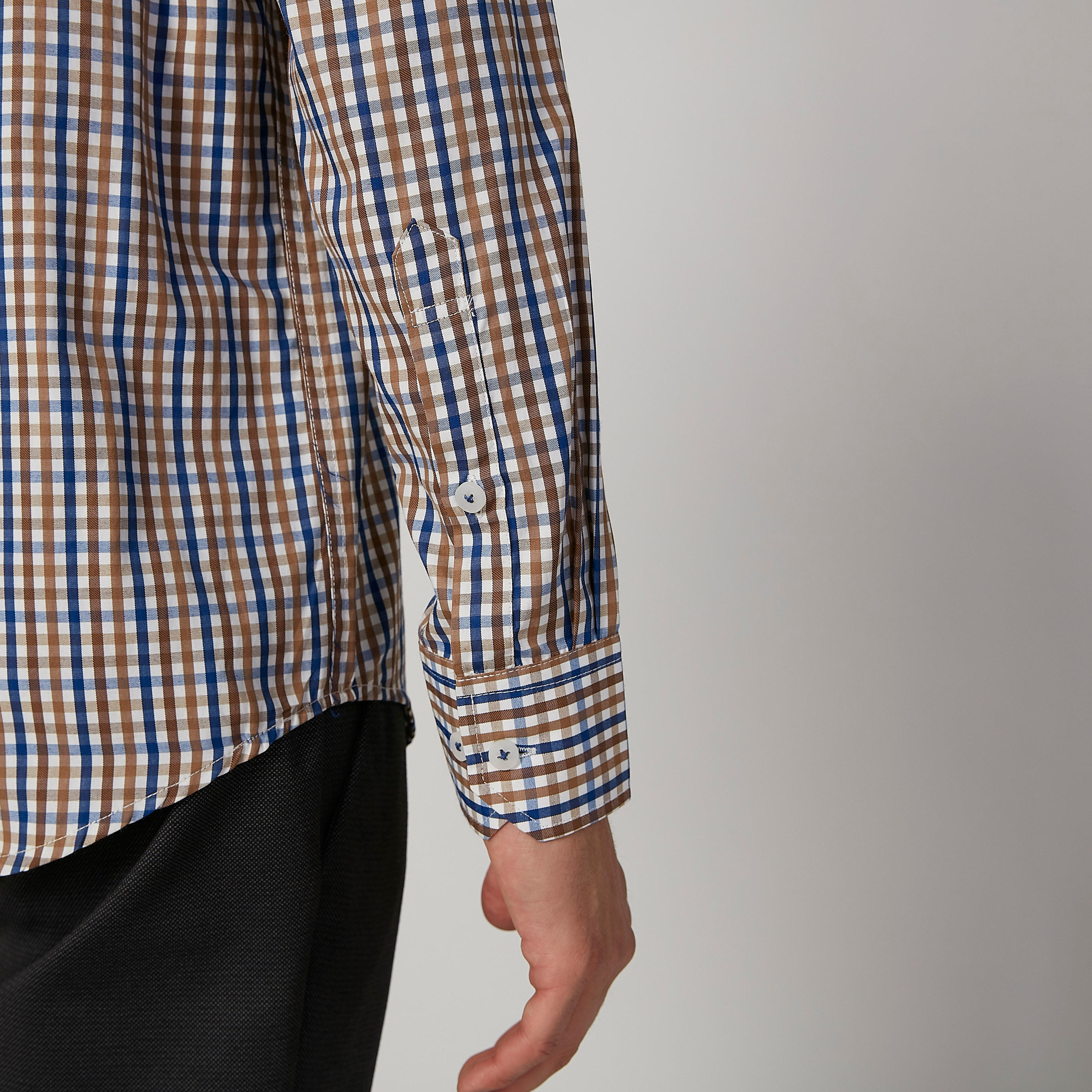 Easy Iron Checked Shirt with Spread Collar and Long Sleeves-men-clothing-shirts-image-4