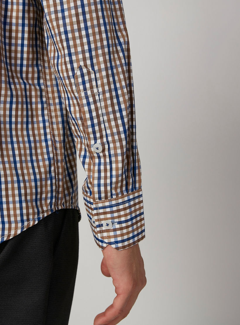 Easy Iron Checked Shirt with Spread Collar and Long Sleeves-men-clothing-shirts-image-4