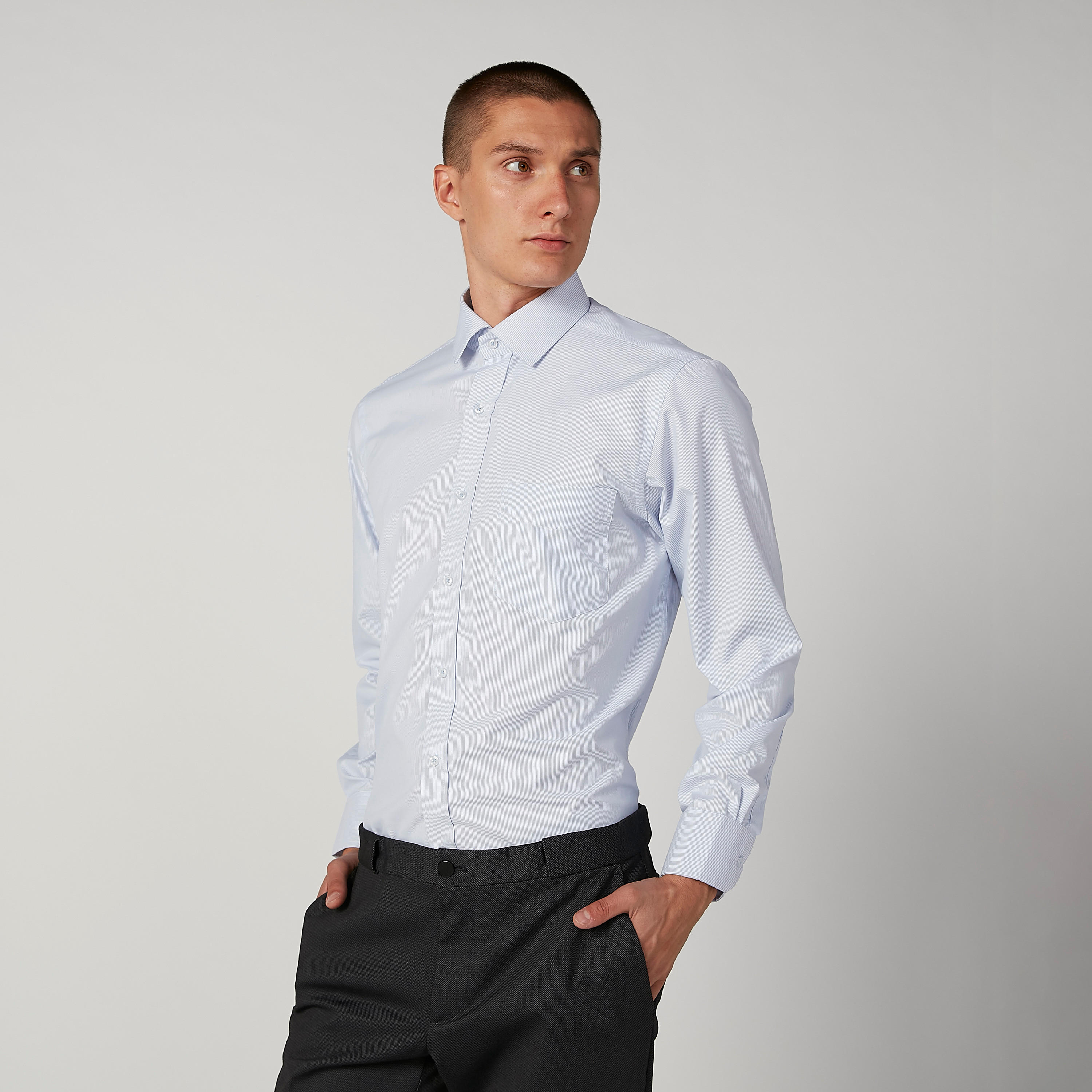 Easy Iron Solid Shirt with Spread Collar and Long Sleeves-men-clothing-shirts-image-1