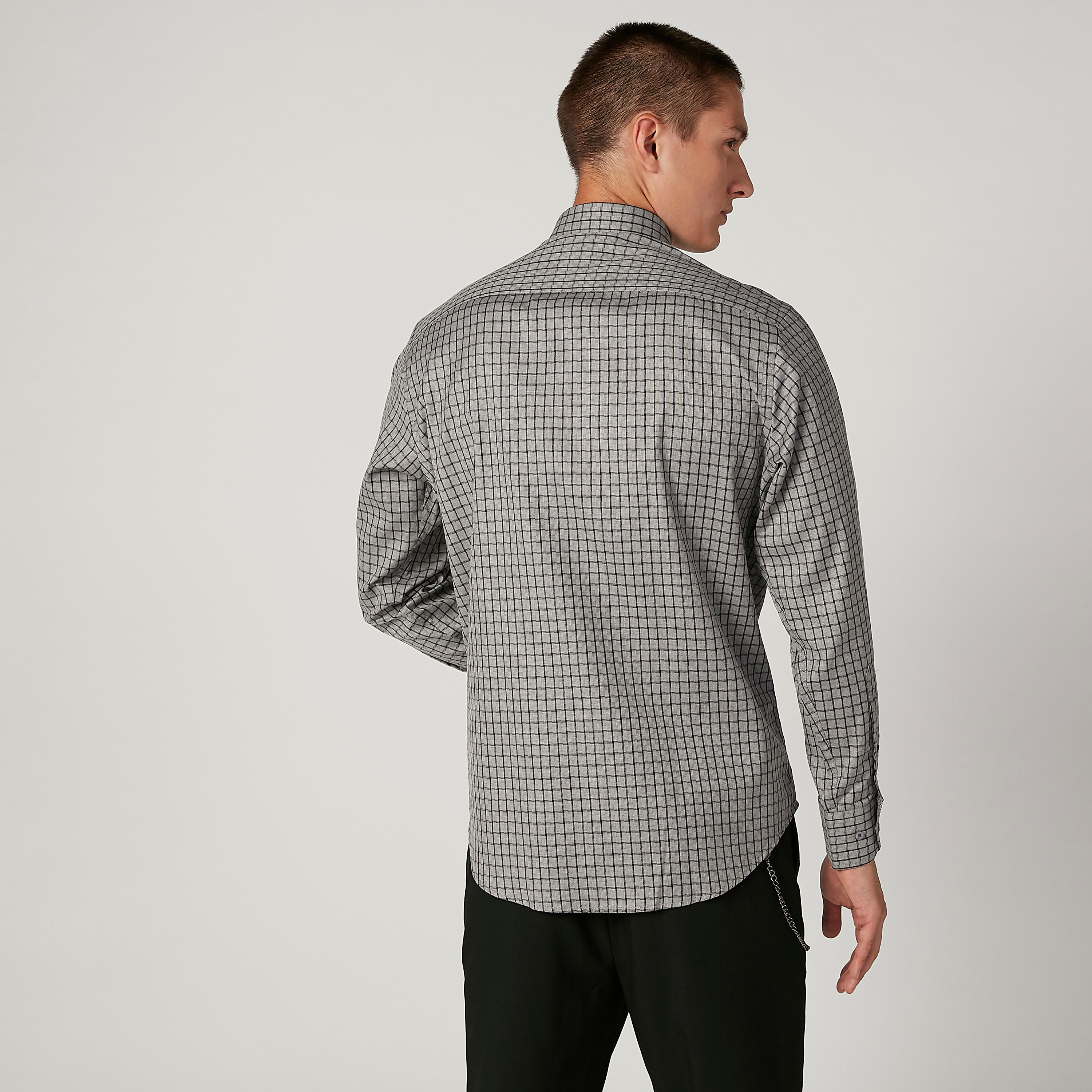 Easy Iron Checked Shirt with Long Sleeves and Spread Collar-men-clothing-shirts-image-4