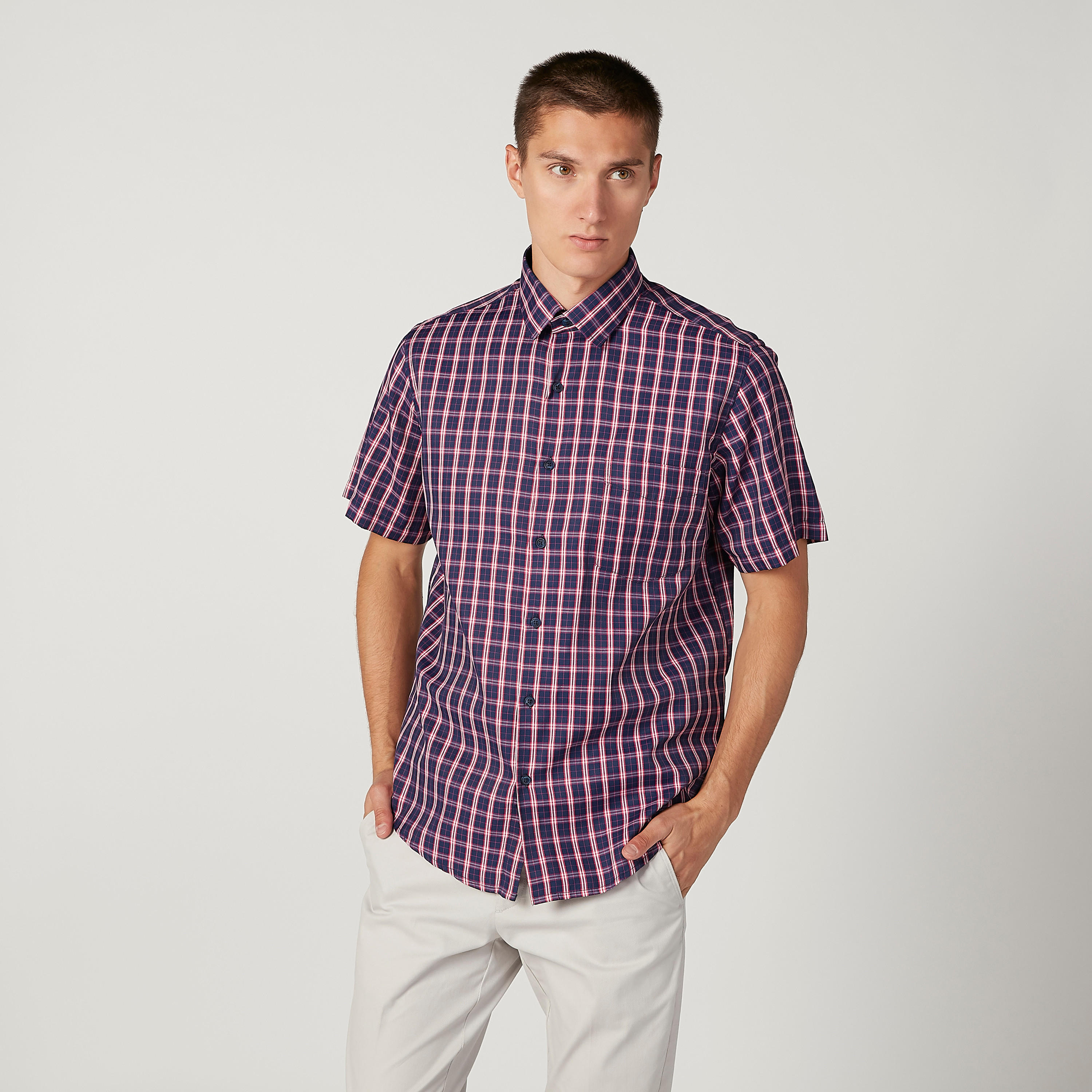 قميص مربعات سهل الكي بياقة عادية وأكمام قصيرة-men-clothing-shirts-image-5