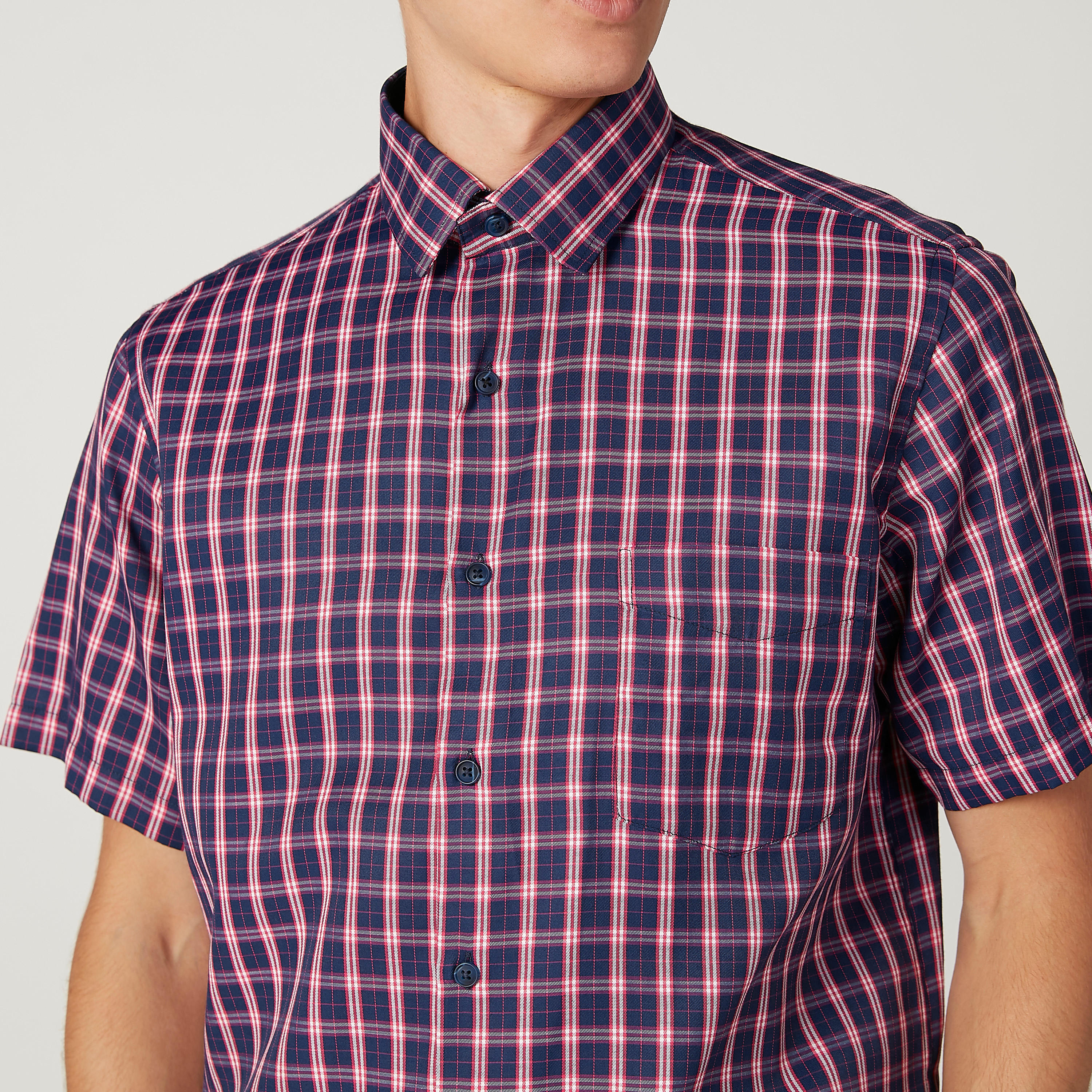 قميص مربعات سهل الكي بياقة عادية وأكمام قصيرة-men-clothing-shirts-image-3