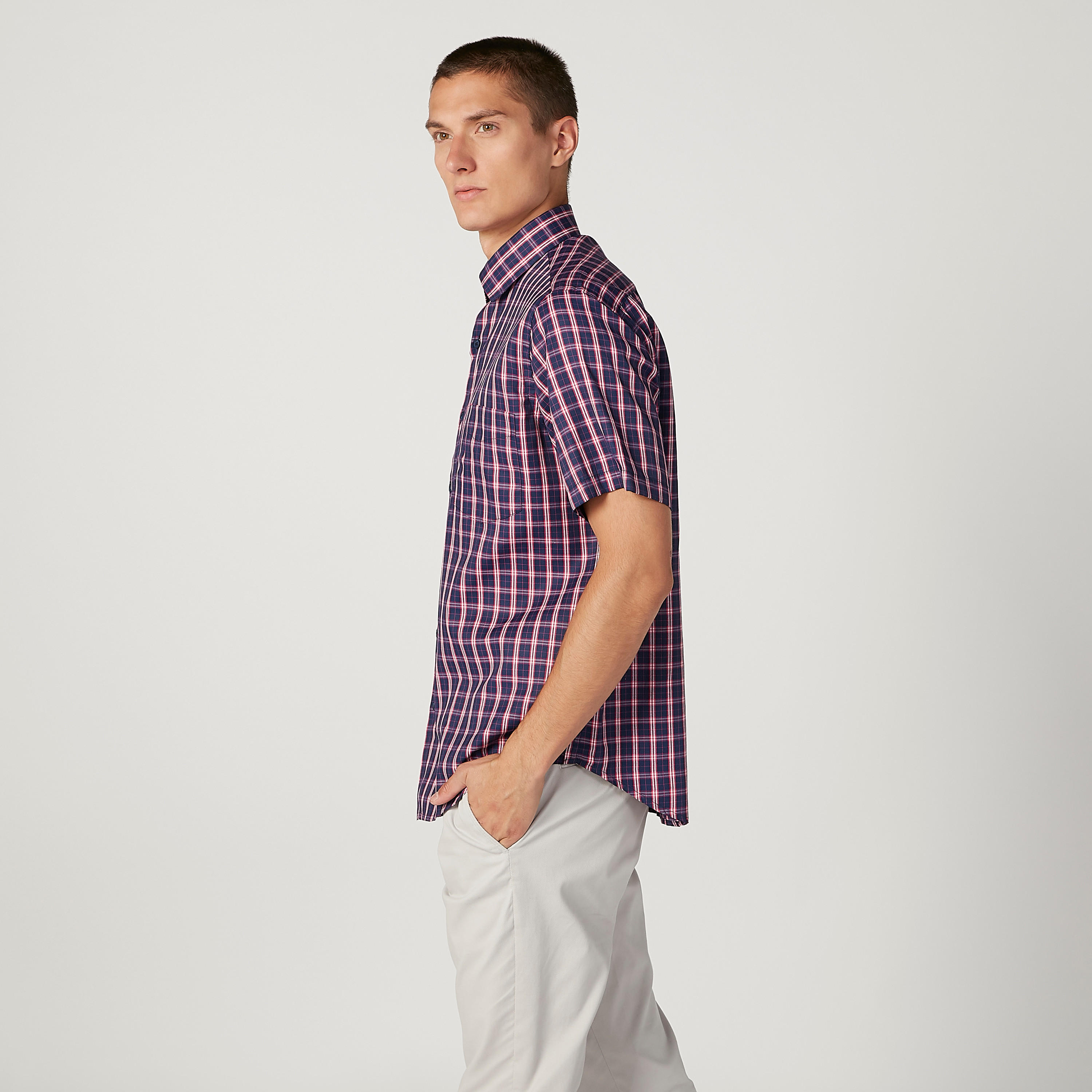 قميص مربعات سهل الكي بياقة عادية وأكمام قصيرة-men-clothing-shirts-image-1