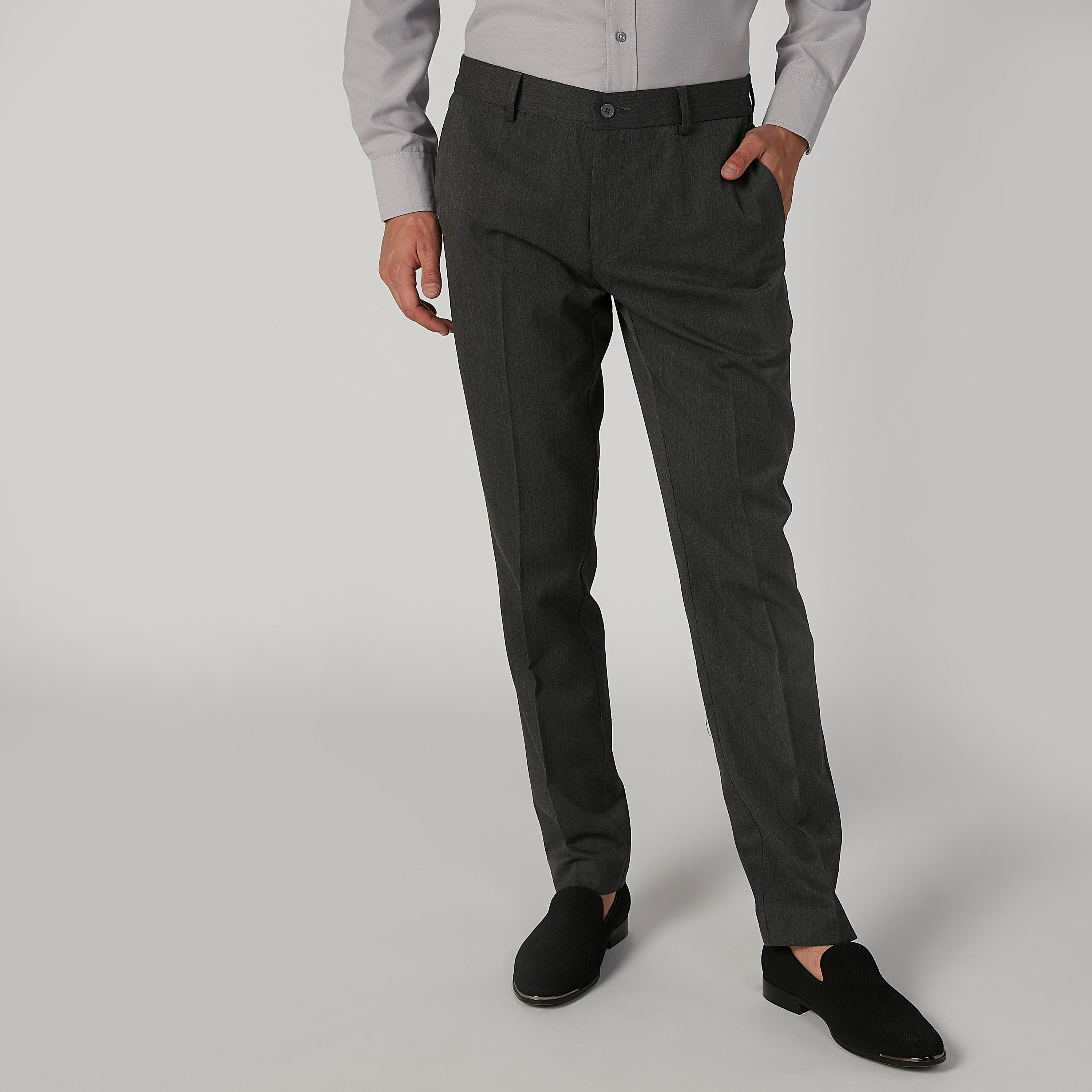 بنطلون سليم سادة بحلقات حزام وجيوب-men-clothing-bottoms-trousersandchinos-trousers-image-1