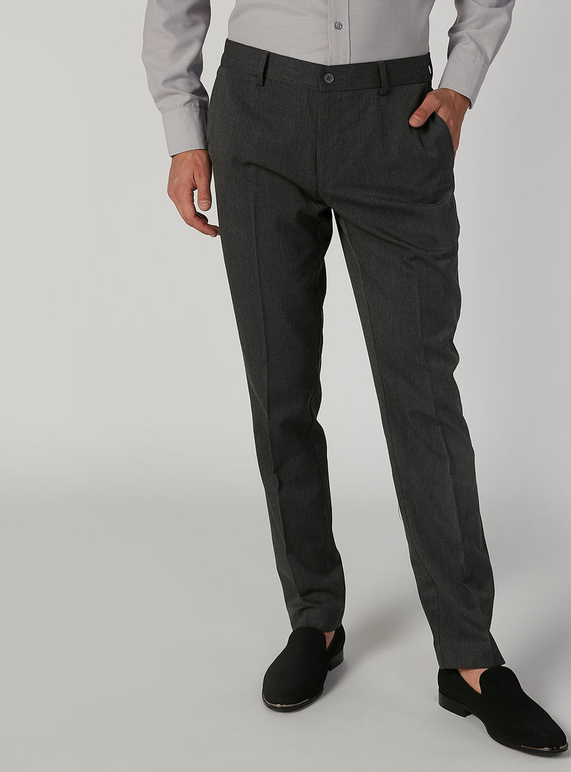 بنطلون سليم سادة بحلقات حزام وجيوب-men-clothing-bottoms-trousersandchinos-trousers-image-1