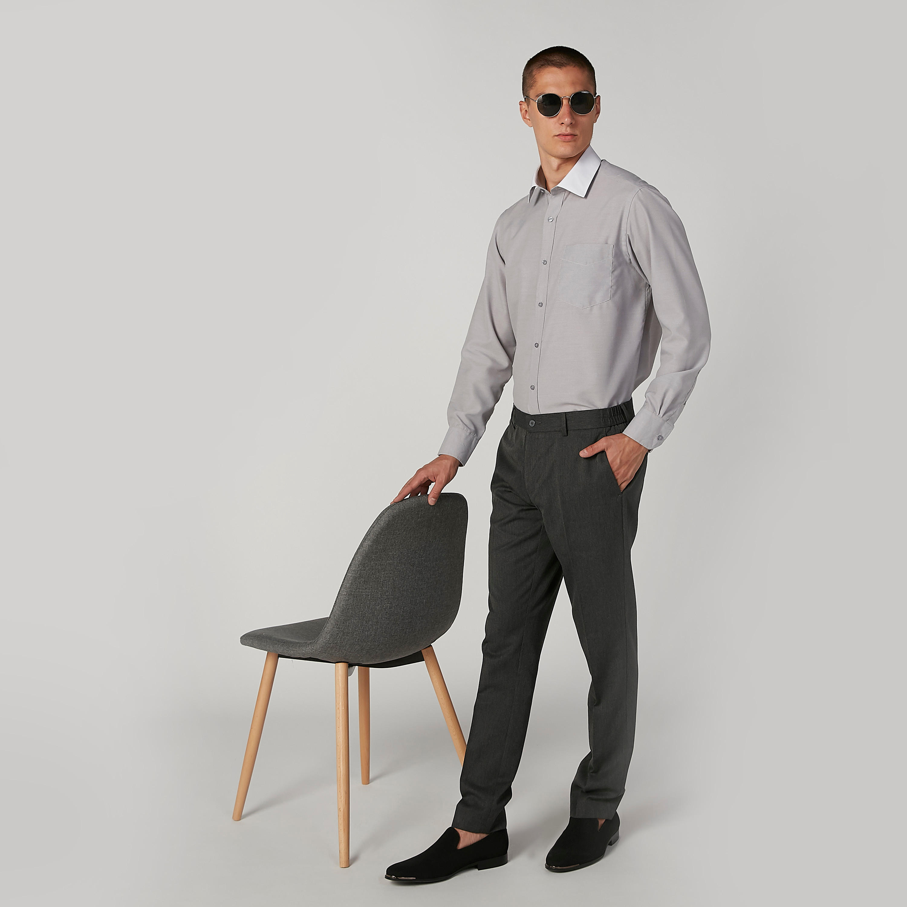 بنطلون سليم سادة بحلقات حزام وجيوب-men-clothing-bottoms-trousersandchinos-trousers-image-4