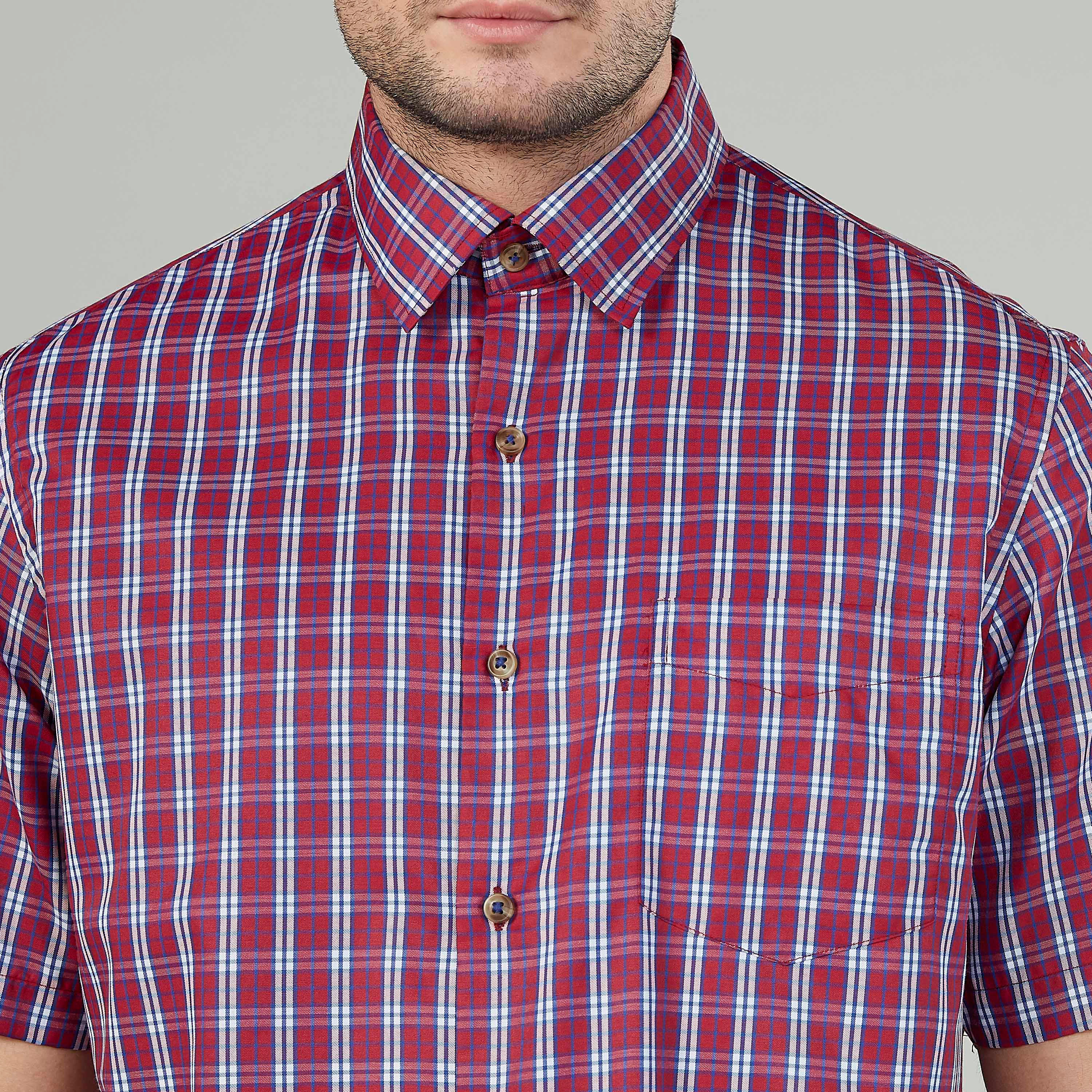 قميص مربعات سهل الكي بياقة عادية وأكمام قصيرة-men-clothing-shirts-image-3