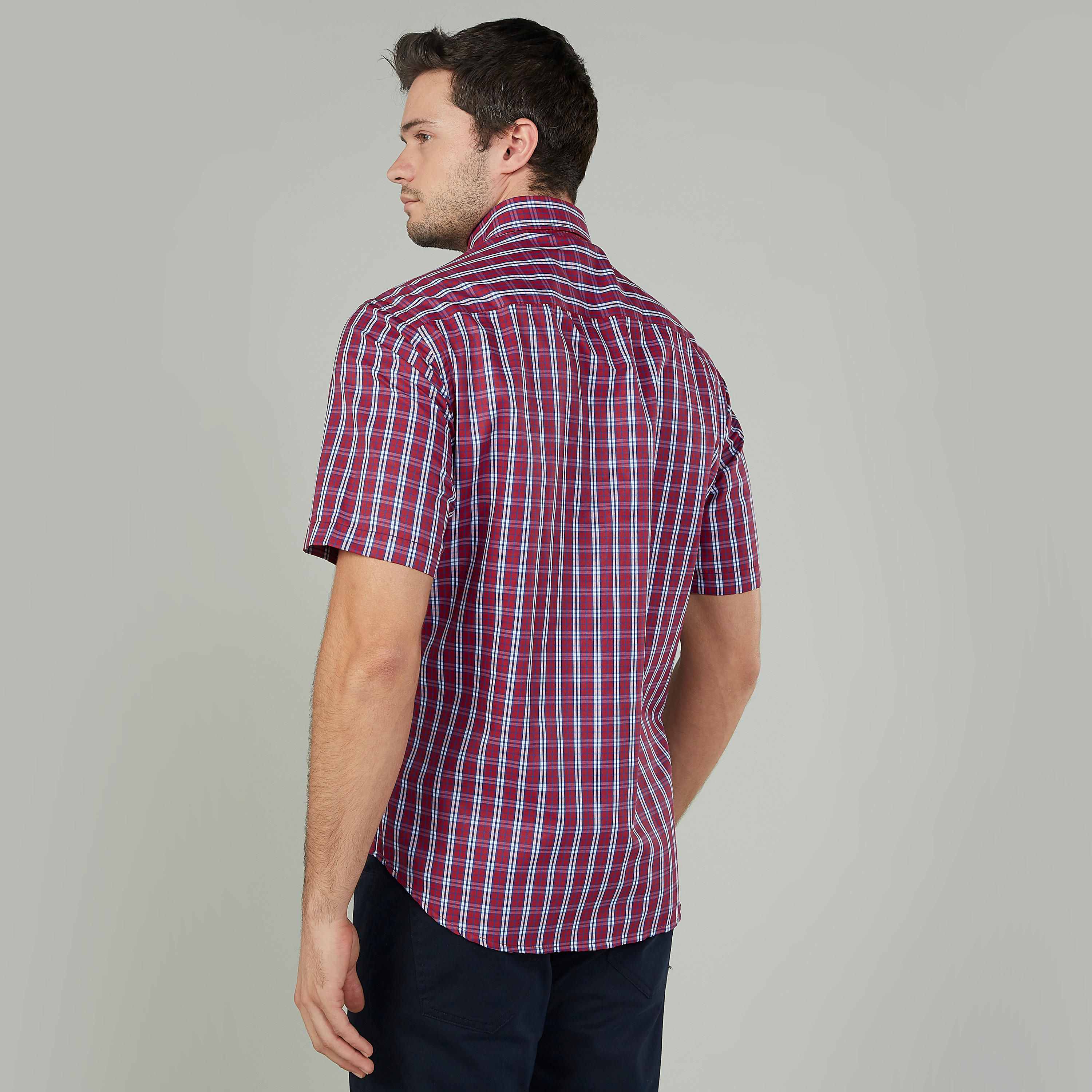 قميص مربعات سهل الكي بياقة عادية وأكمام قصيرة-men-clothing-shirts-image-4