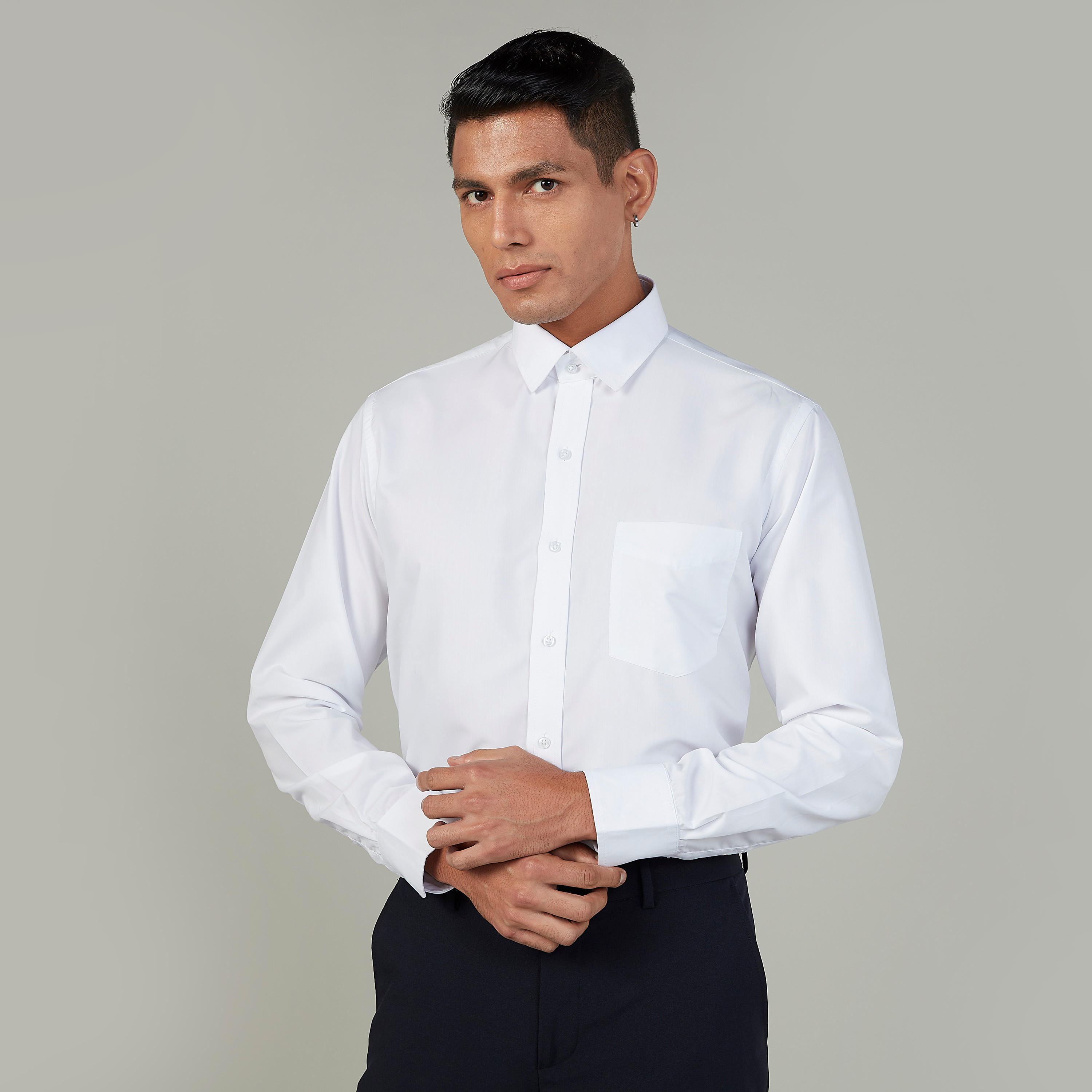 Easy Iron Solid Formal Shirt with Spread Collar and Long Sleeves-men-clothing-shirts-image-1
