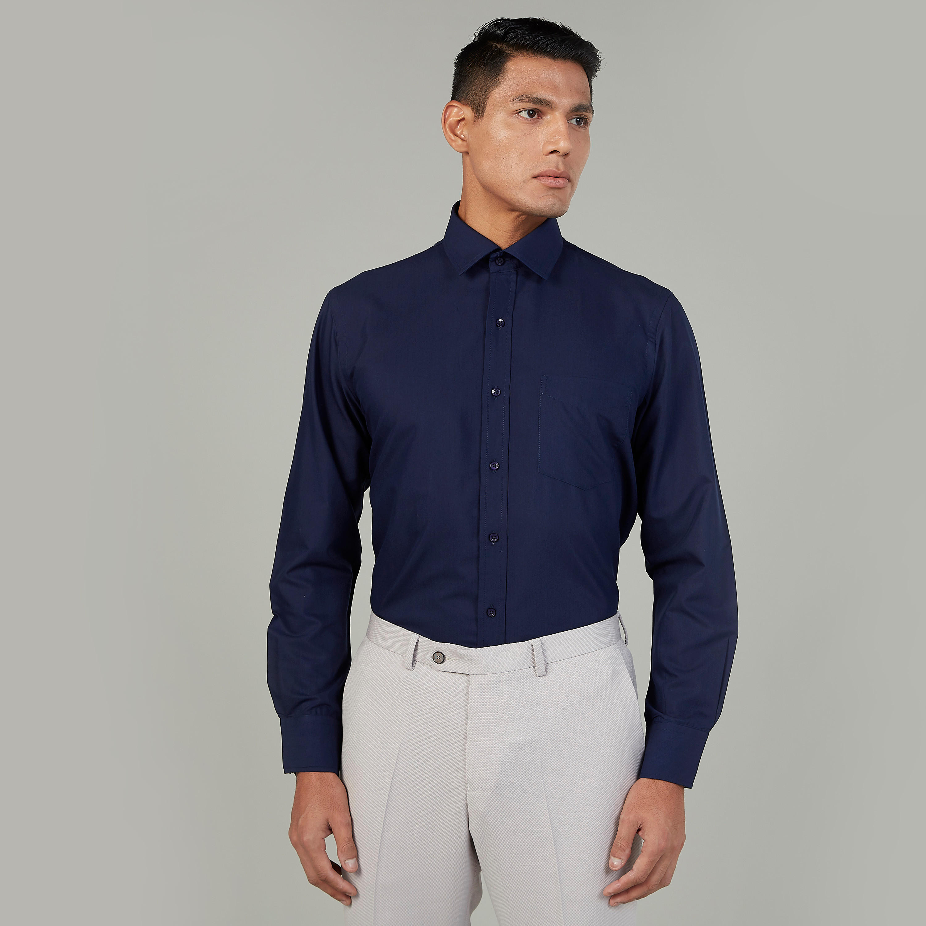 Easy Iron Solid Formal Shirt with Spread Collar and Long Sleeves-men-clothing-shirts-image-1