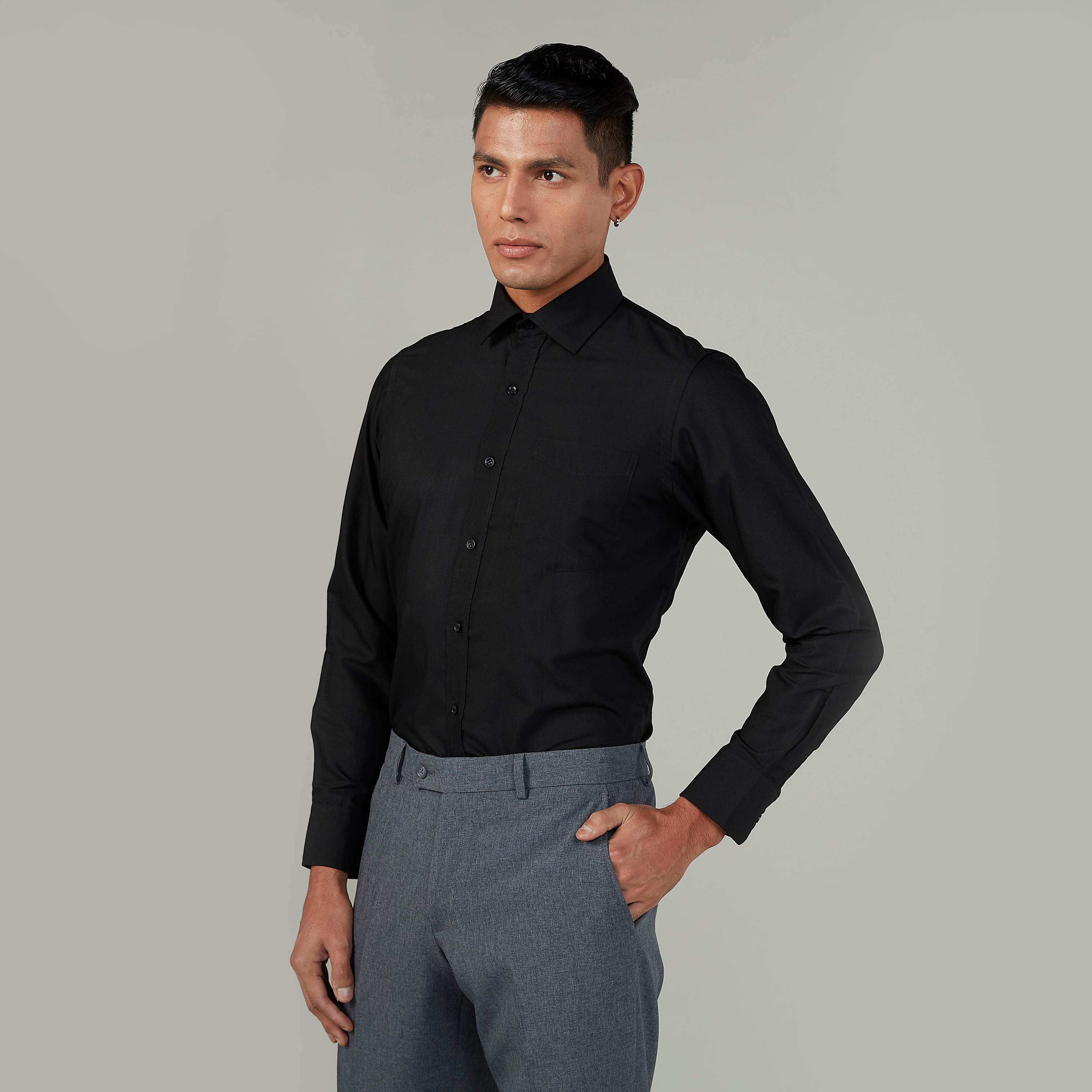 Easy Iron Solid Formal Shirt with Spread Collar and Long Sleeves-men-clothing-shirts-image-1