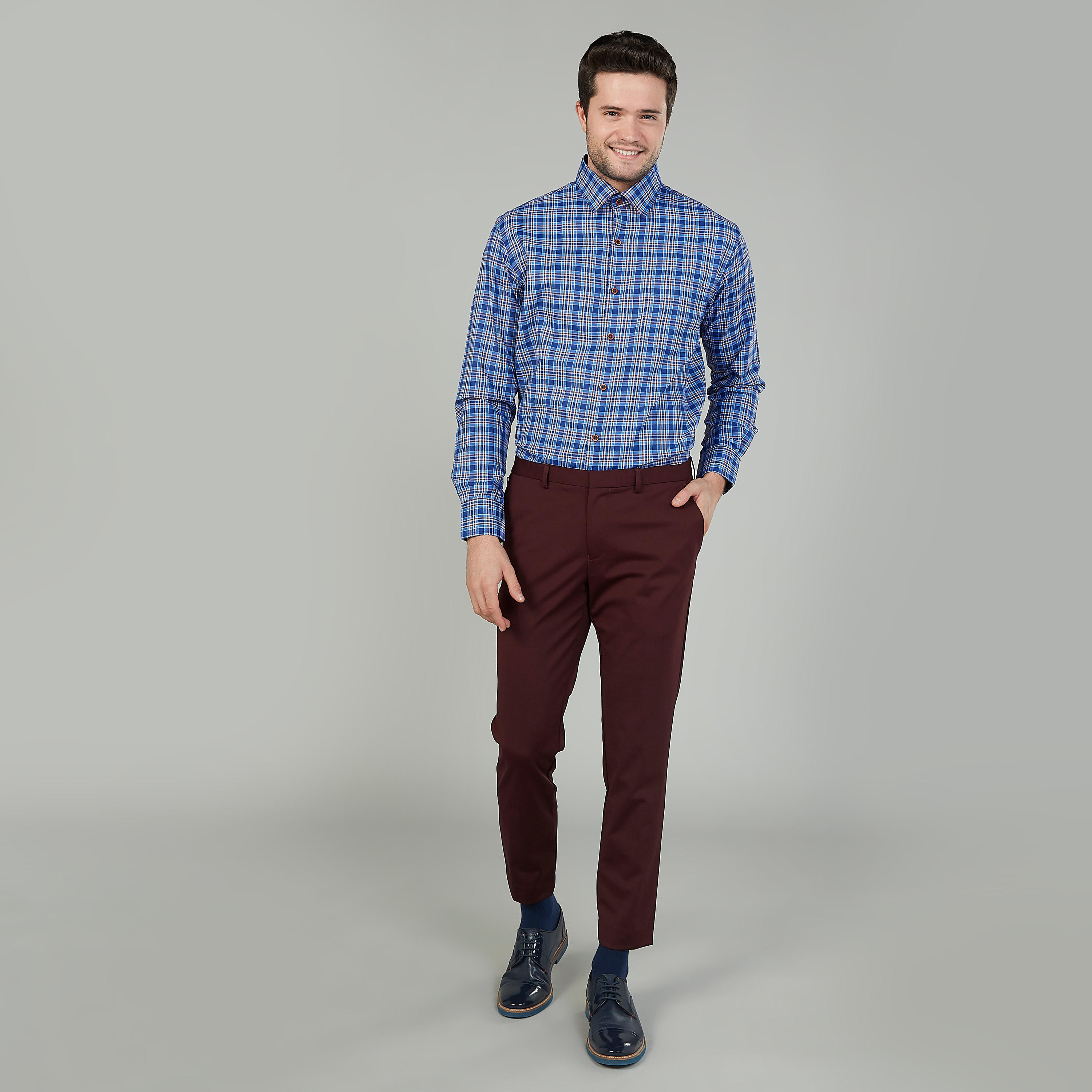 Easy Iron Checked Shirt with Long Sleeves and Spread Collar-men-clothing-shirts-image-2