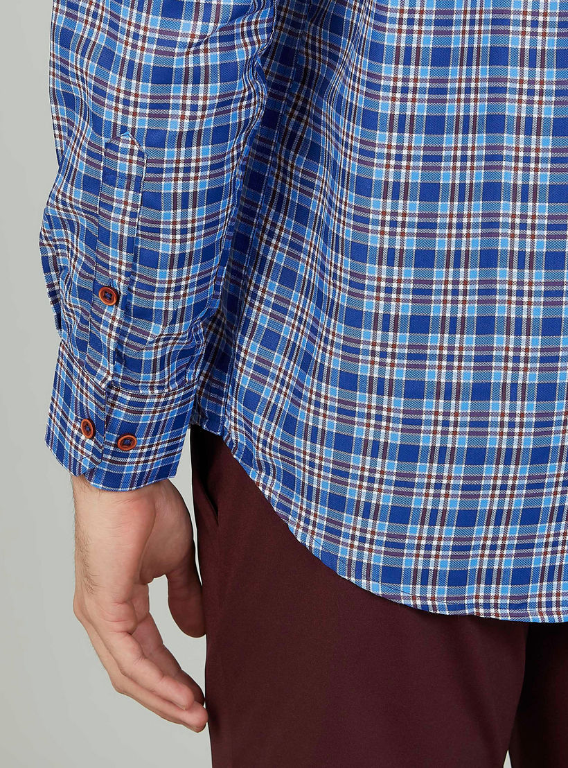 Easy Iron Checked Shirt with Long Sleeves and Spread Collar-men-clothing-shirts-image-3
