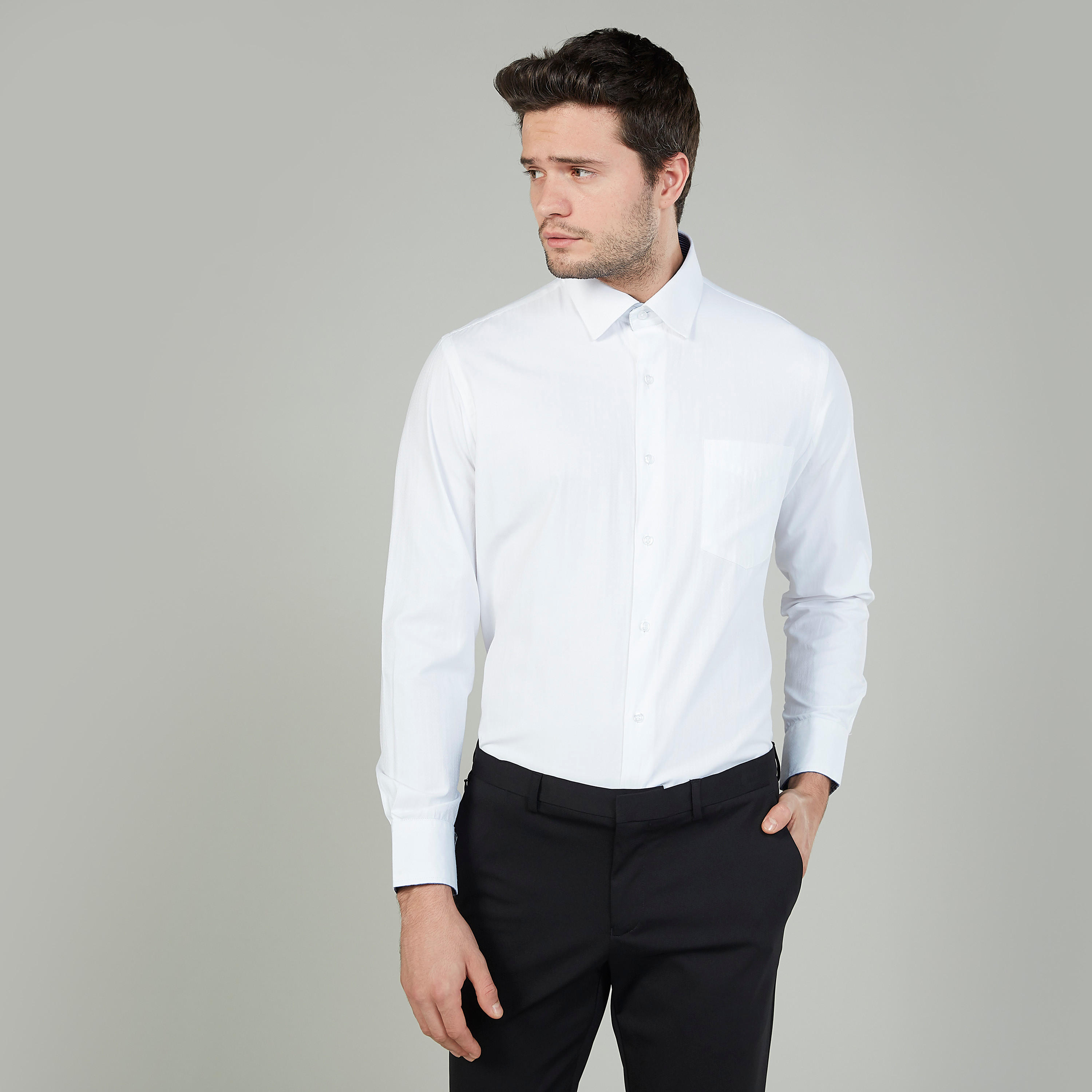 Easy Iron Solid Formal Shirt with Long Sleeves and Chest Pocket-men-clothing-shirts-image-1