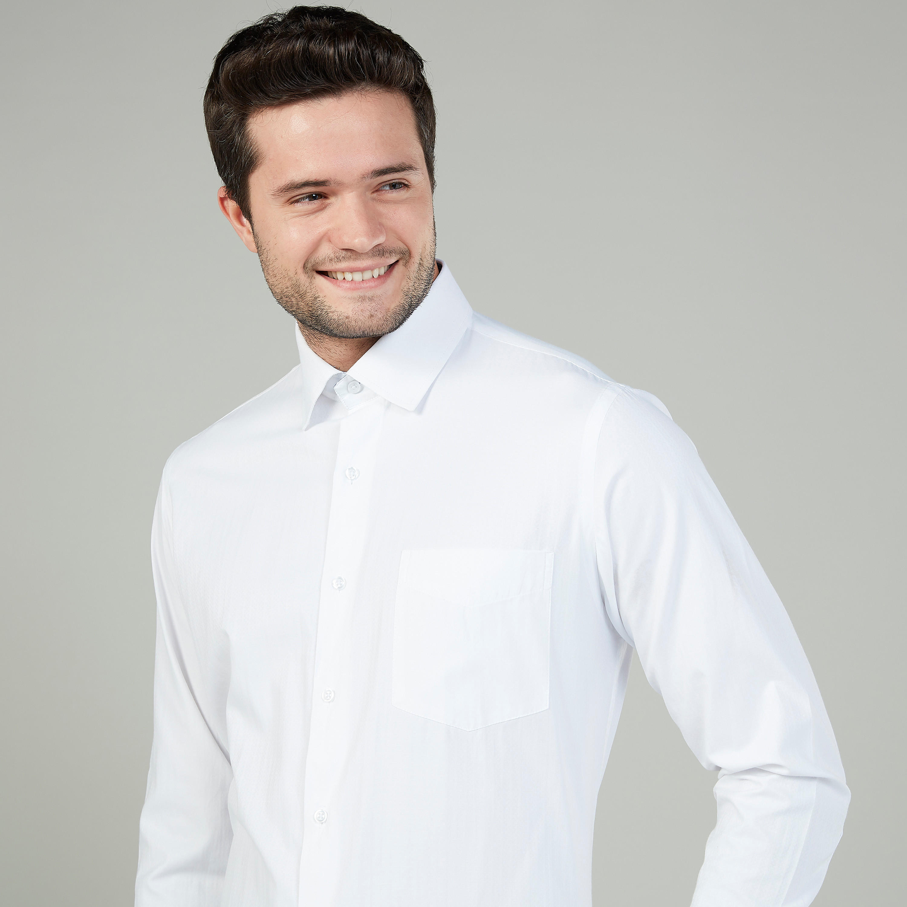 Easy Iron Solid Formal Shirt with Long Sleeves and Chest Pocket-men-clothing-shirts-image-3