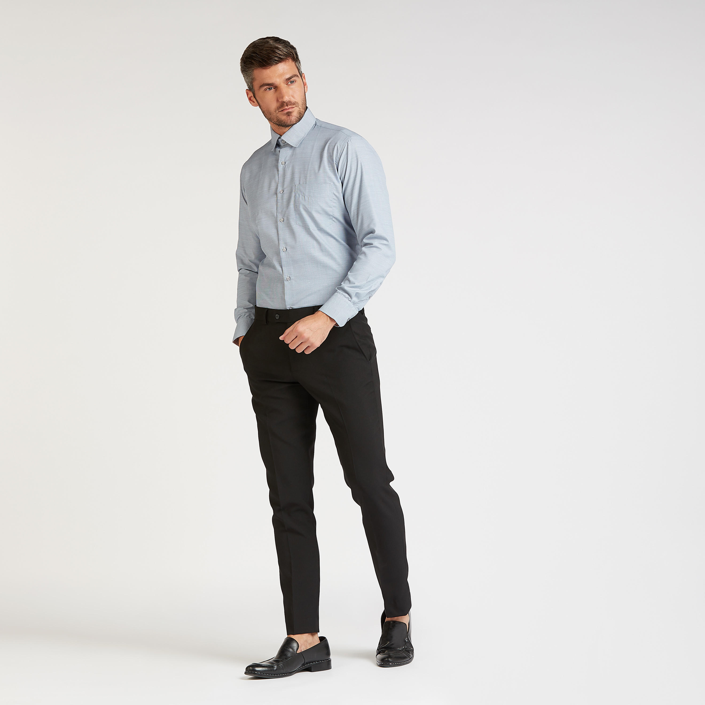 قميص رسمي بارز الملمس بأكمام طويلة وجيب على الصدر-men-clothing-shirts-image-2