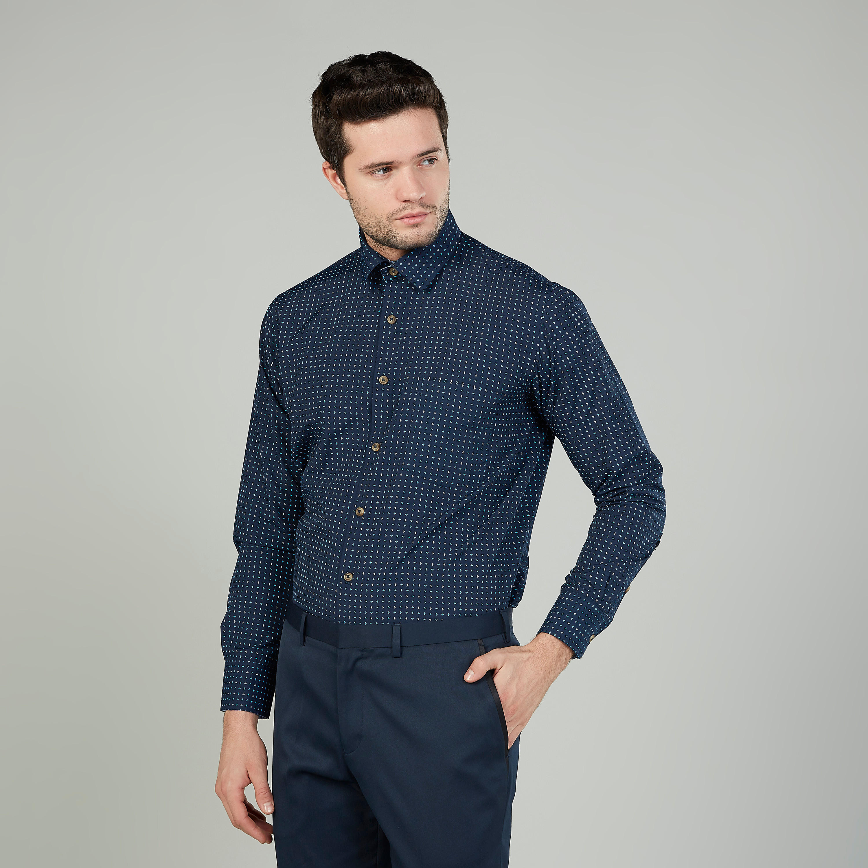 Easy Iron Printed Shirt with Long Sleeves and Spread Collar-men-clothing-shirts-image-1