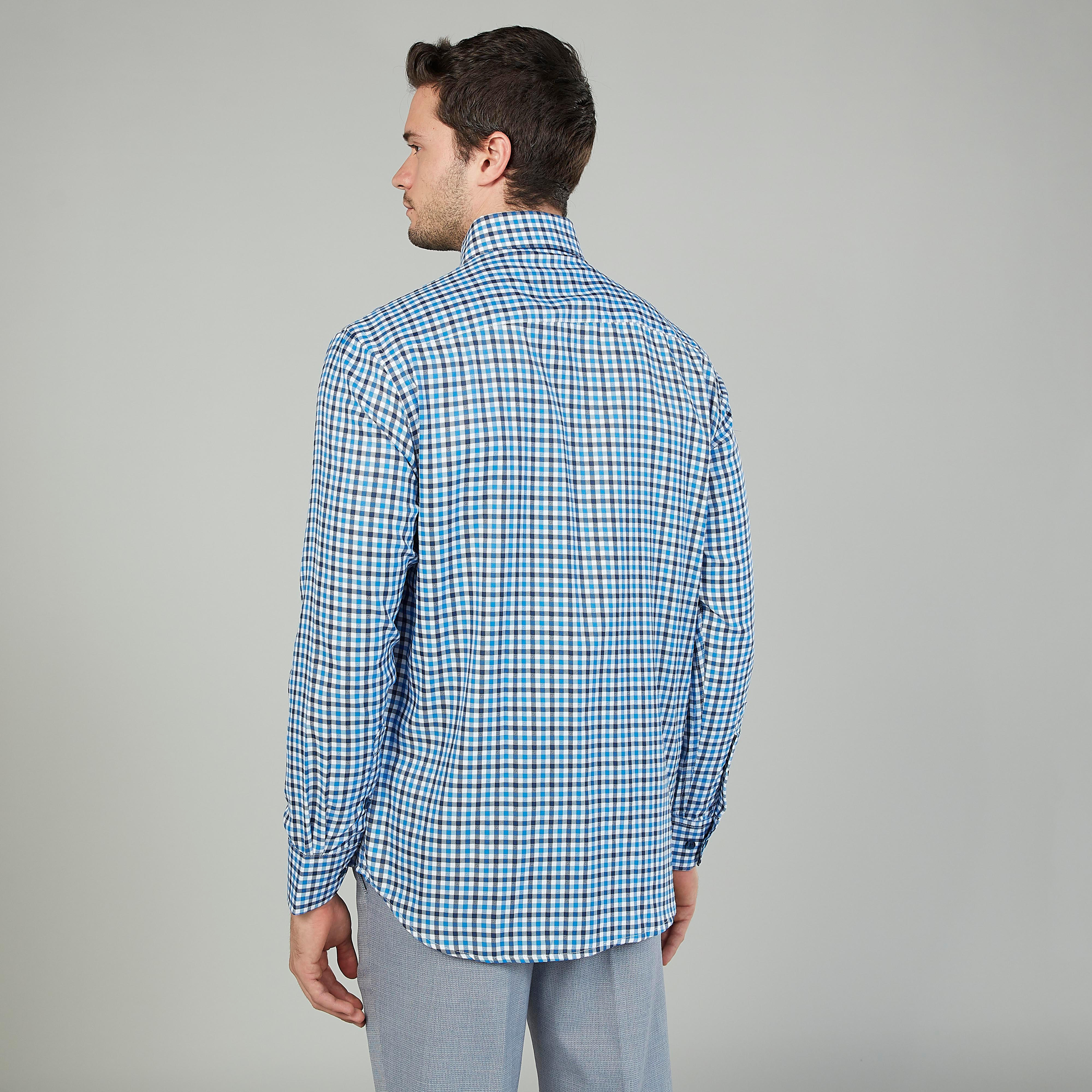 قميص مربعات سهل الكي بأكمام طويلة وجيب على الصدر-men-clothing-shirts-image-4