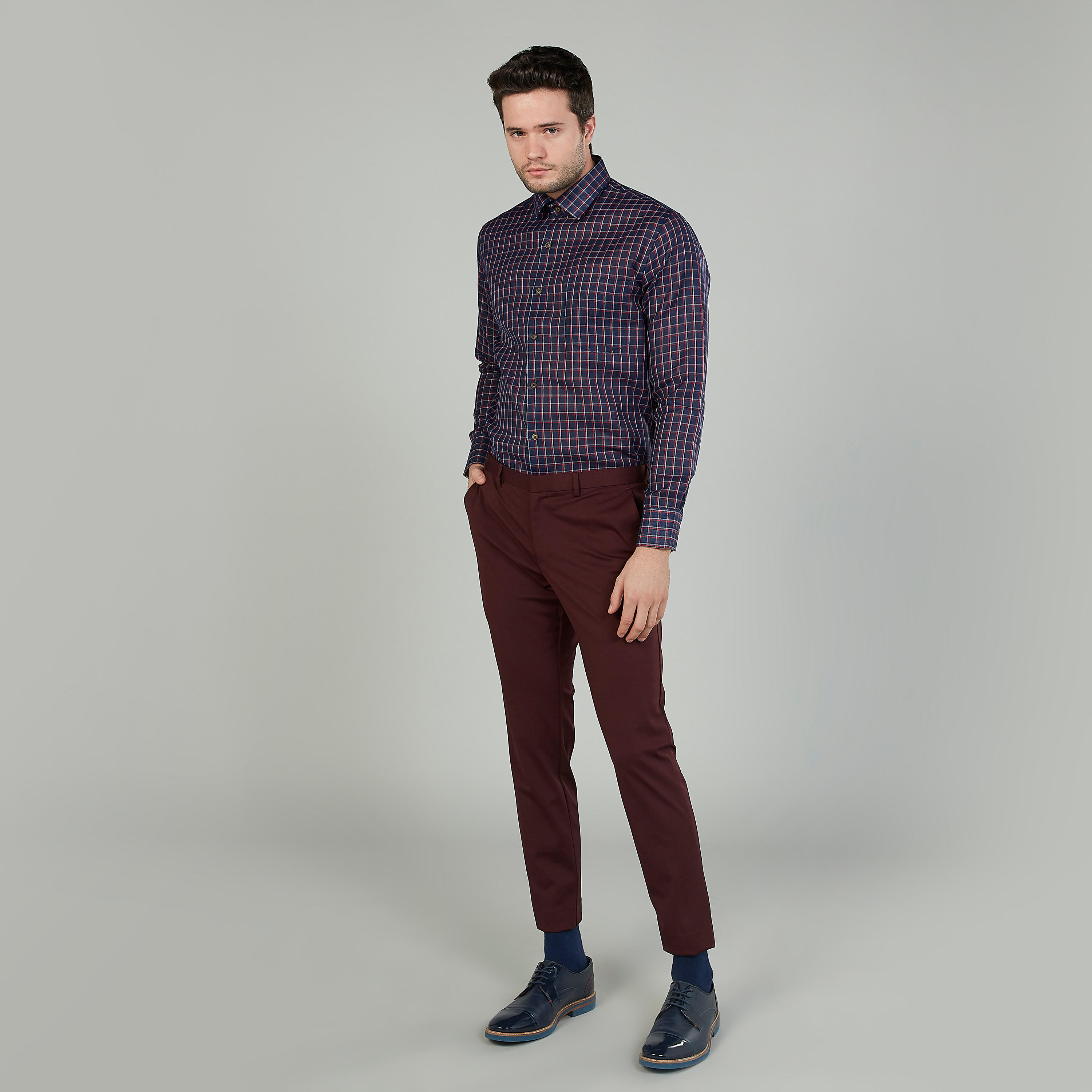 Easy Iron Checked Shirt with Long Sleeves and Spread Collar-men-clothing-shirts-image-2
