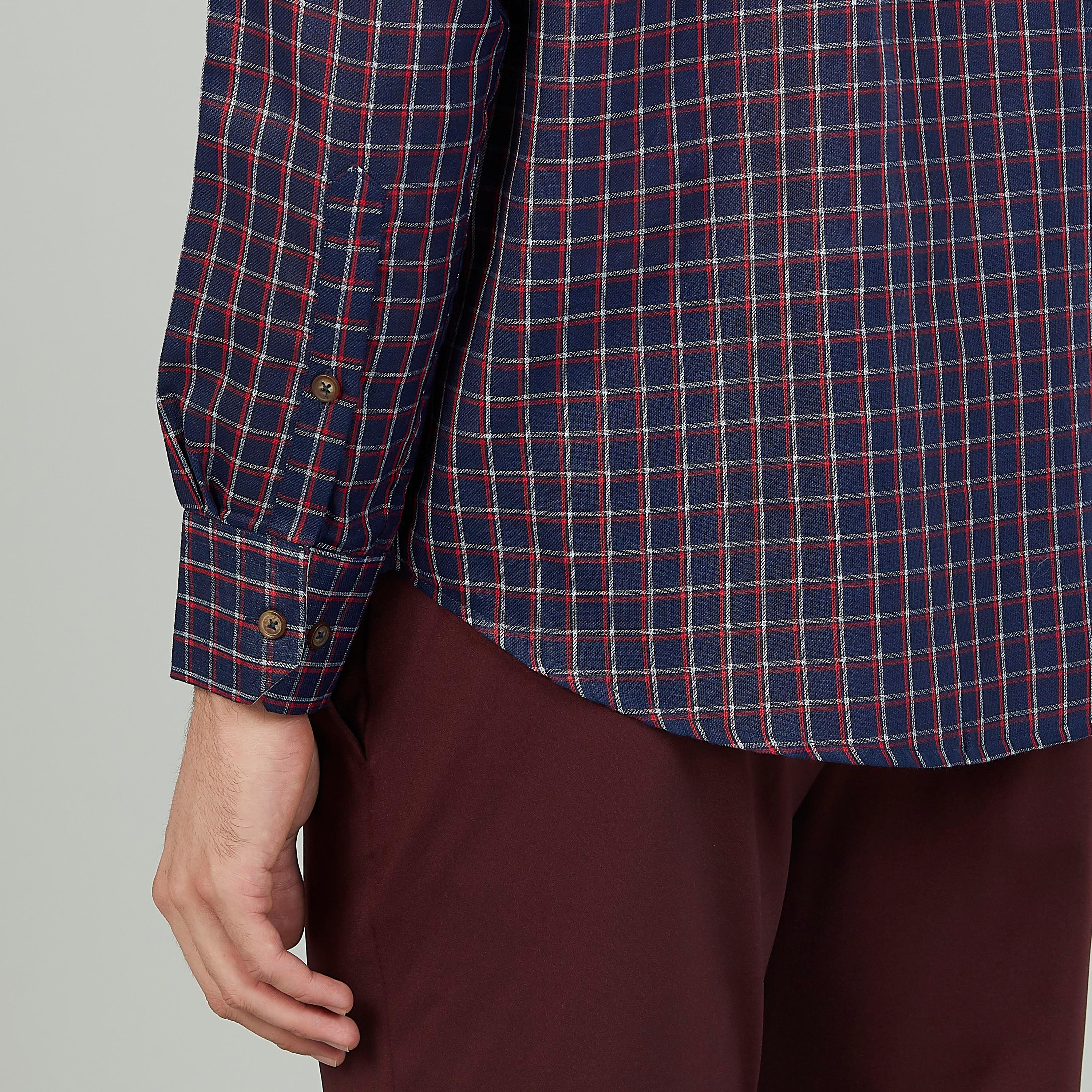 Easy Iron Checked Shirt with Long Sleeves and Spread Collar-men-clothing-shirts-image-3