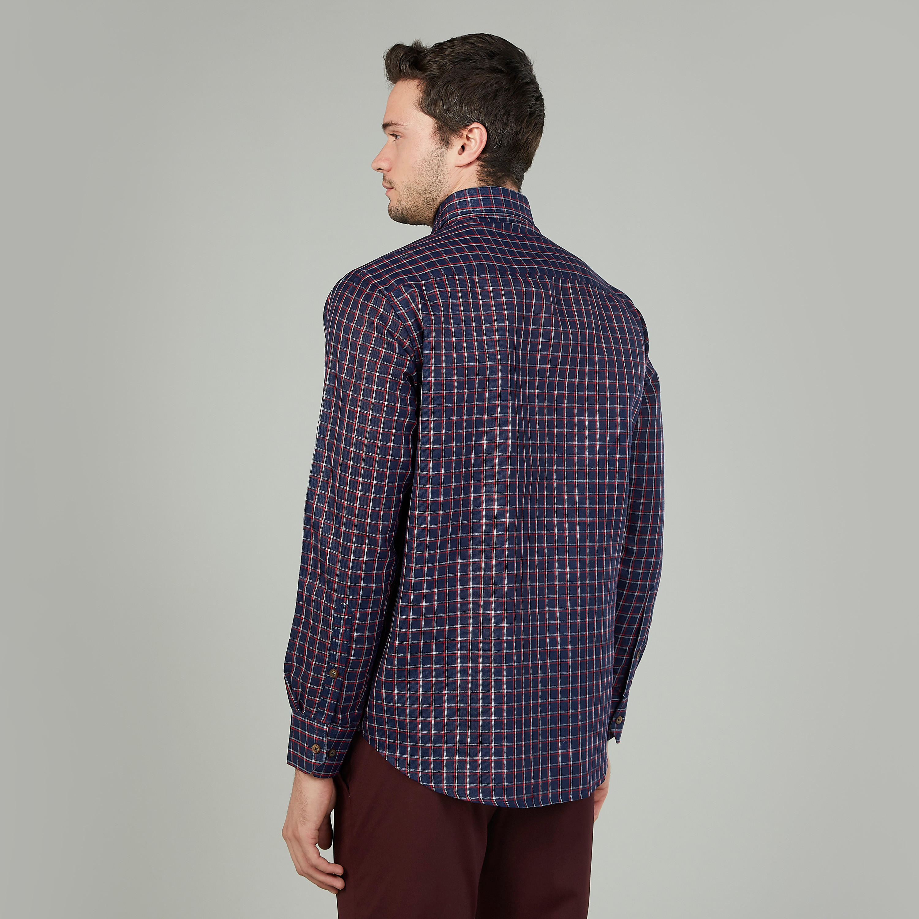 Easy Iron Checked Shirt with Long Sleeves and Spread Collar-men-clothing-shirts-image-4