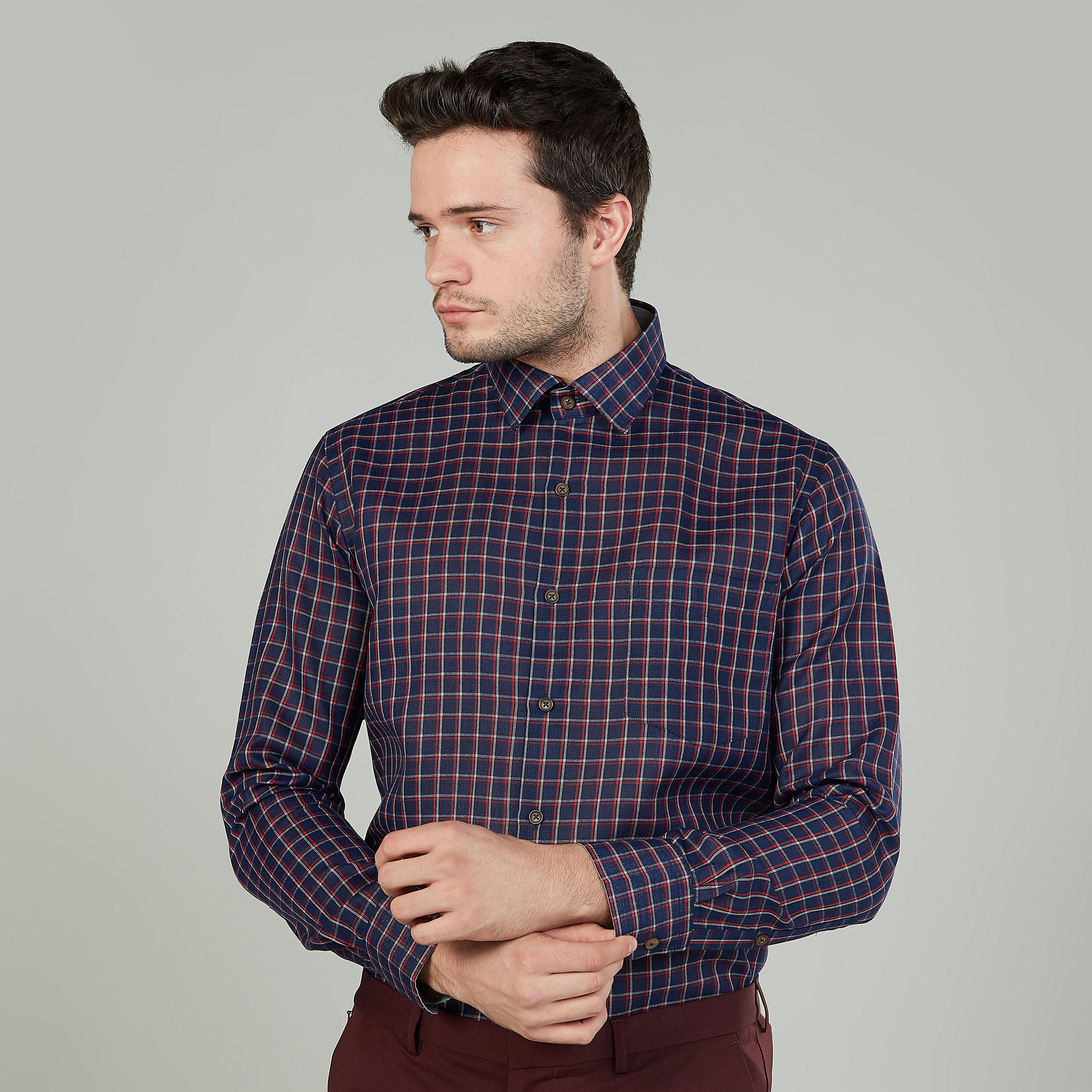 Easy Iron Checked Shirt with Long Sleeves and Spread Collar-men-clothing-shirts-image-5