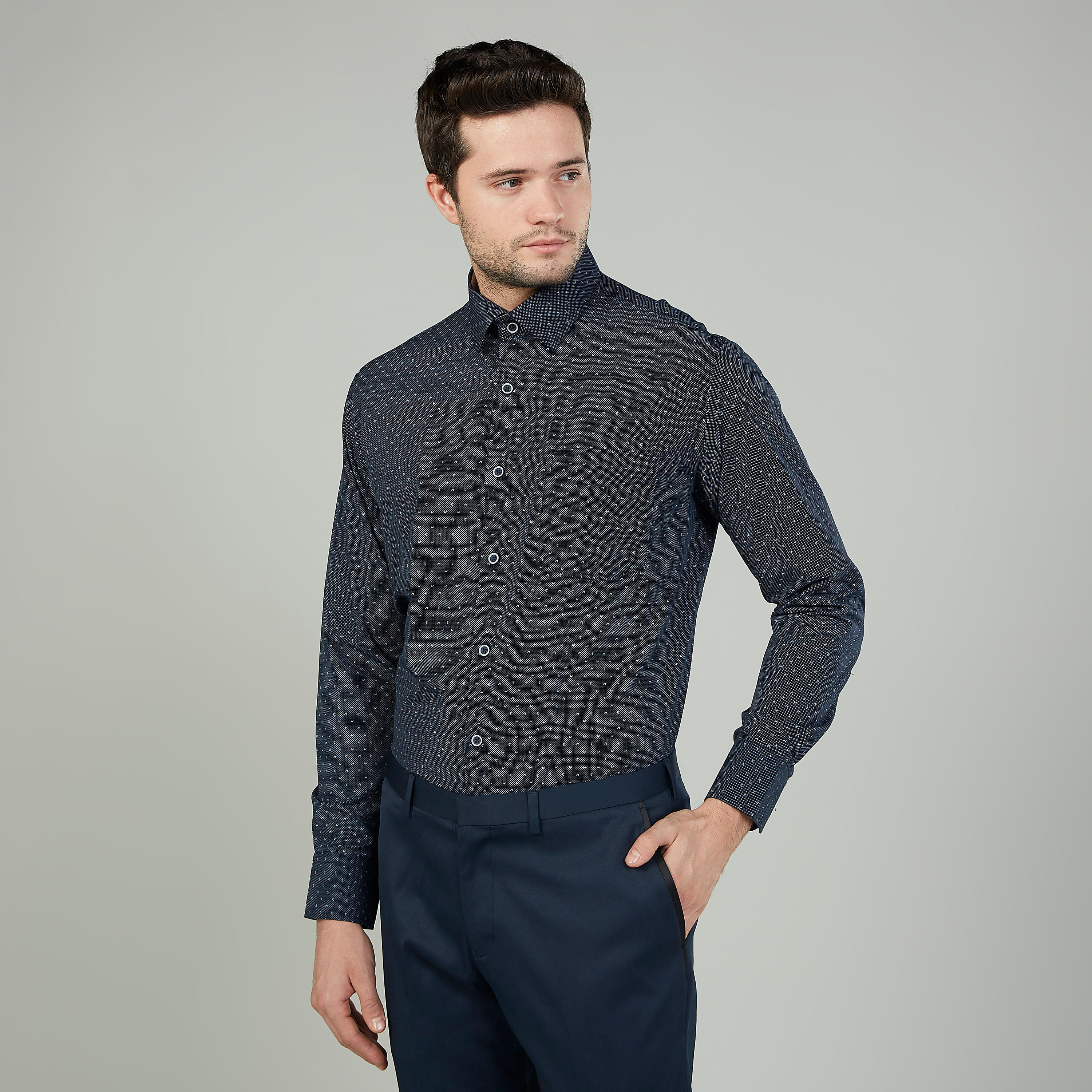 Easy Iron Printed Shirt with Long Sleeves and Spread Collar-men-clothing-shirts-image-1