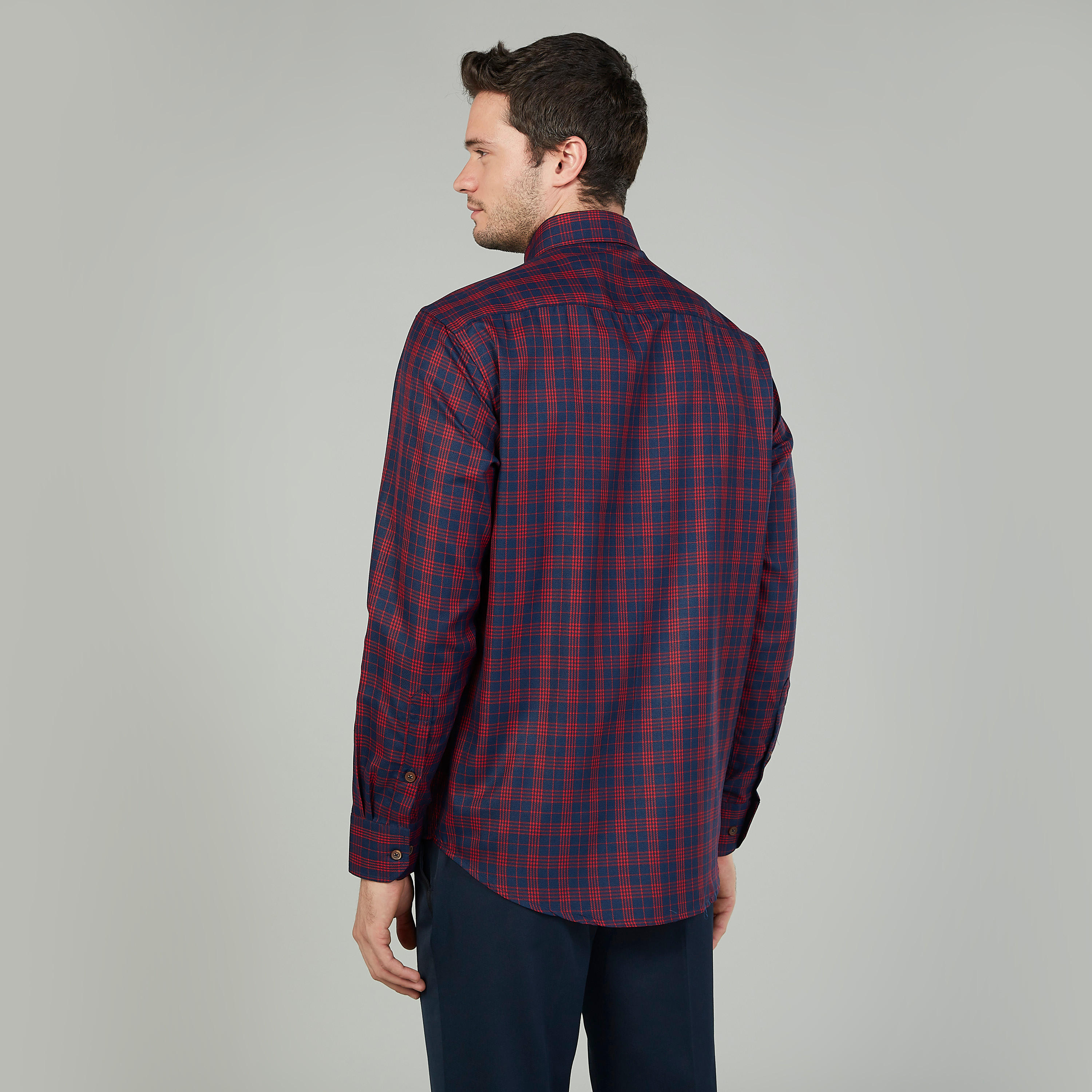 قميص مربعات سهل الكي بأكمام طويلة وجيب على الصدر-men-clothing-shirts-image-5