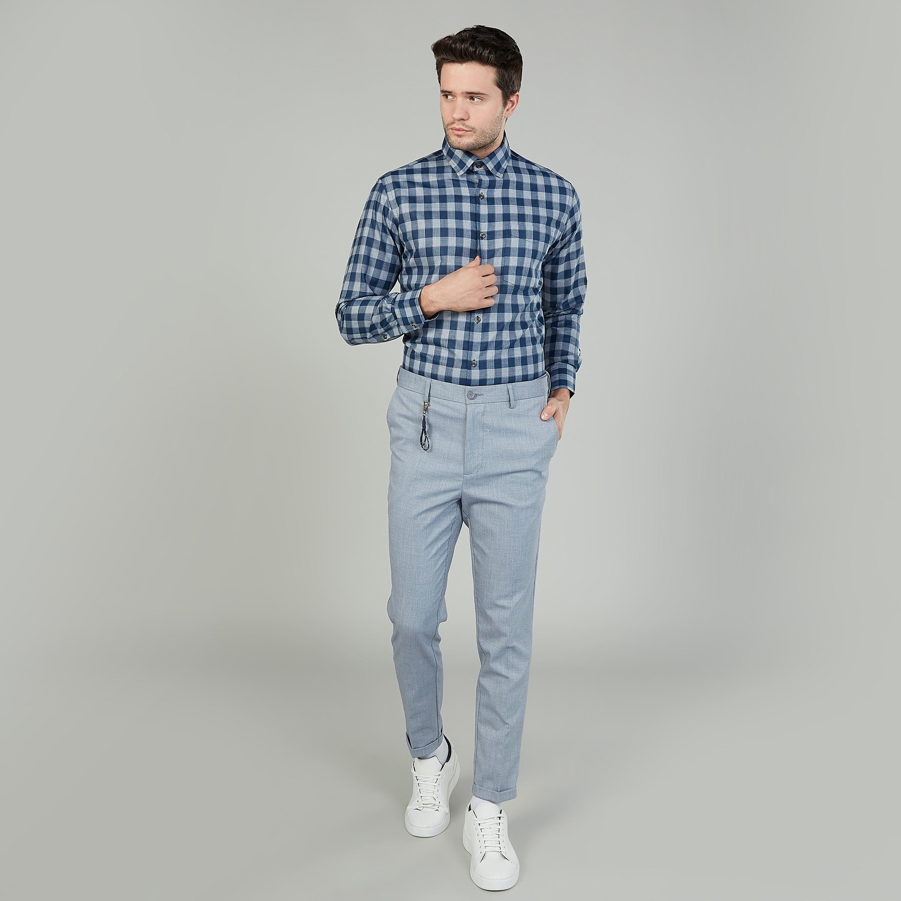 Easy Iron Checked Shirt with Long Sleeves and Spread Collar-men-clothing-shirts-image-2