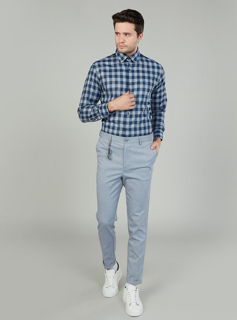 Easy Iron Checked Shirt with Long Sleeves and Spread Collar-men-clothing-shirts-image-2