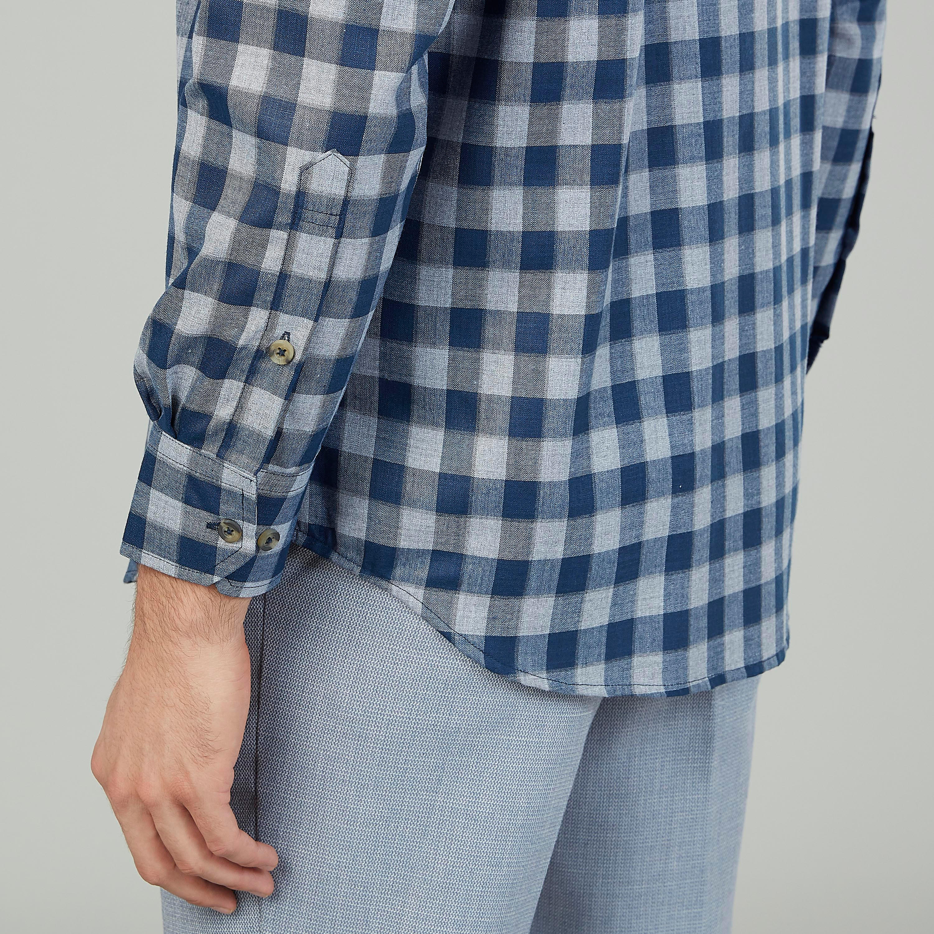 Easy Iron Checked Shirt with Long Sleeves and Spread Collar-men-clothing-shirts-image-3