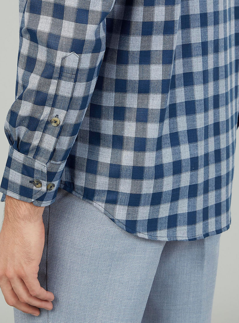 Easy Iron Checked Shirt with Long Sleeves and Spread Collar-men-clothing-shirts-image-3