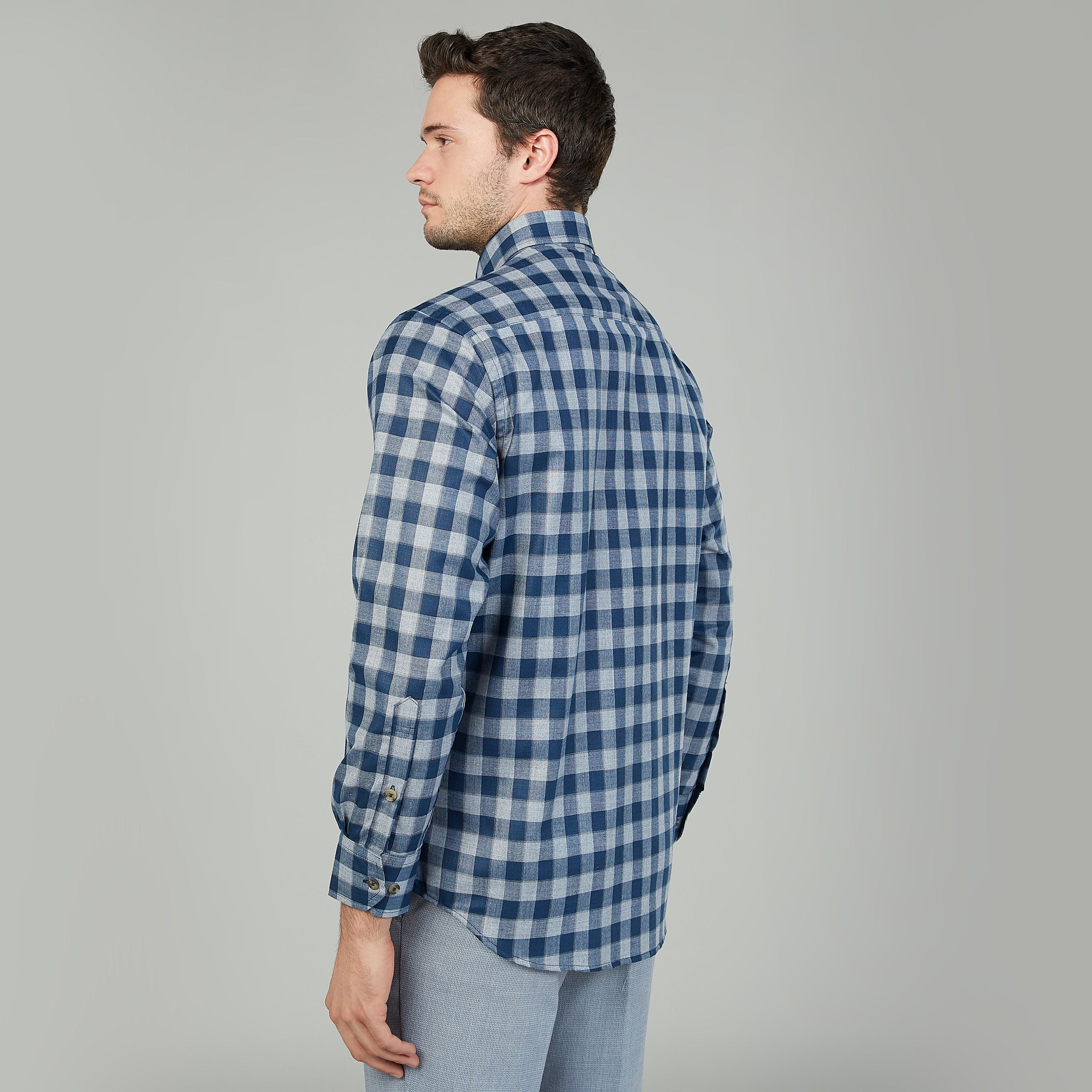 Easy Iron Checked Shirt with Long Sleeves and Spread Collar-men-clothing-shirts-image-4
