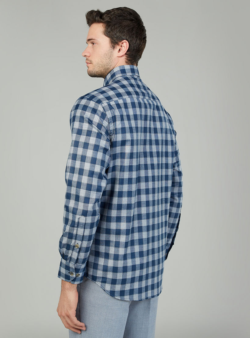 Easy Iron Checked Shirt with Long Sleeves and Spread Collar-men-clothing-shirts-image-4