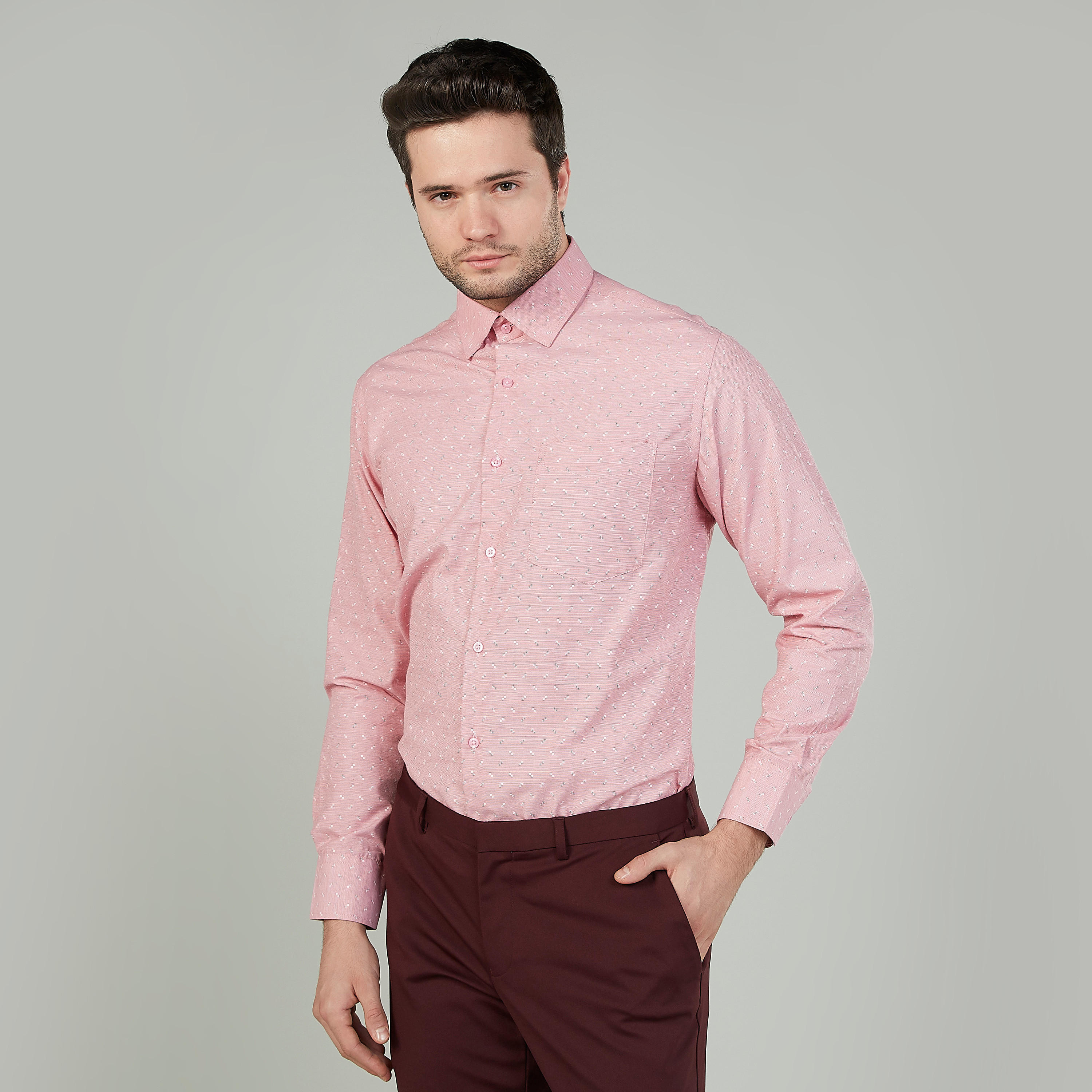 Easy Iron Textured Shirt with Long Sleeves and Spread Collar-men-clothing-shirts-image-1