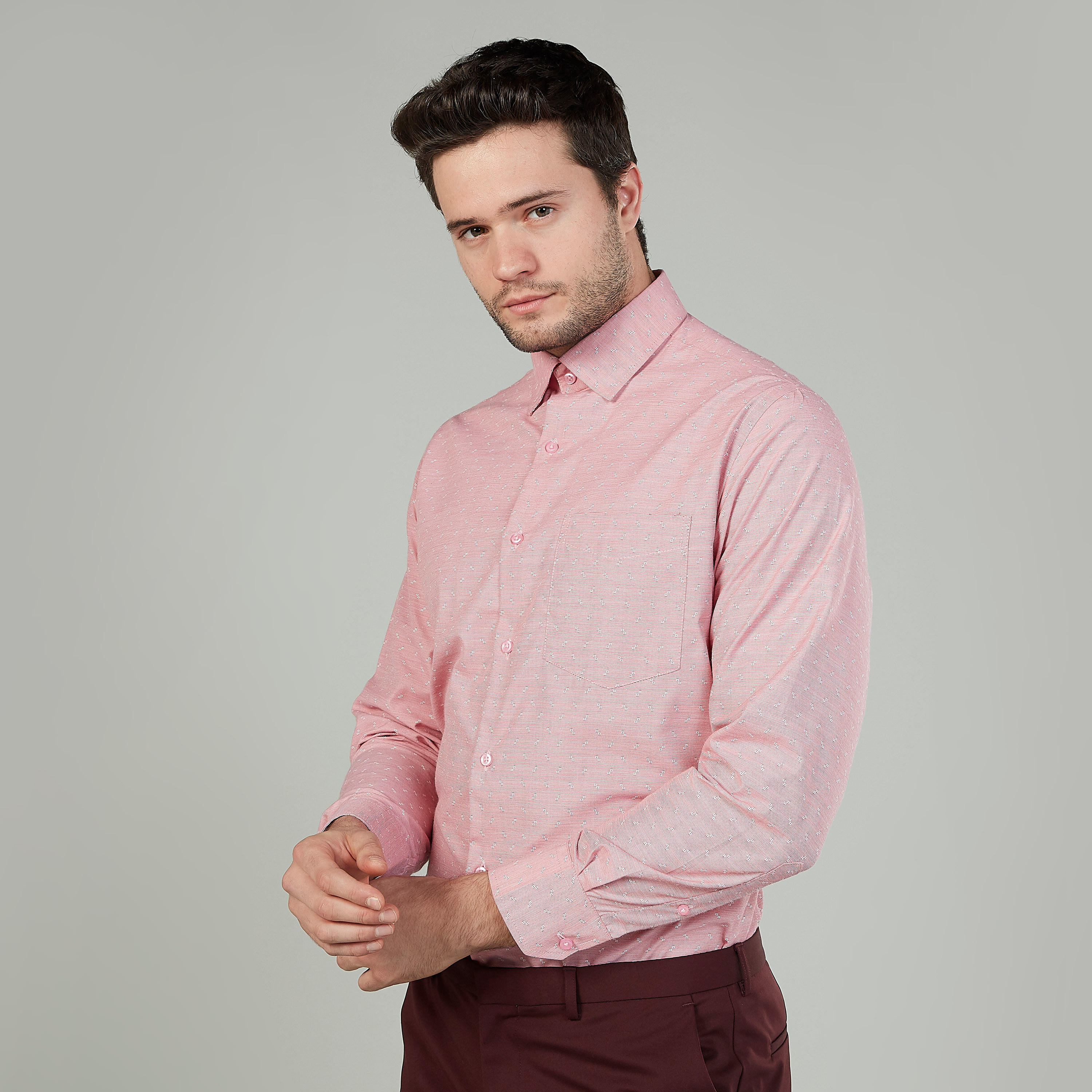 Easy Iron Textured Shirt with Long Sleeves and Spread Collar-men-clothing-shirts-image-5