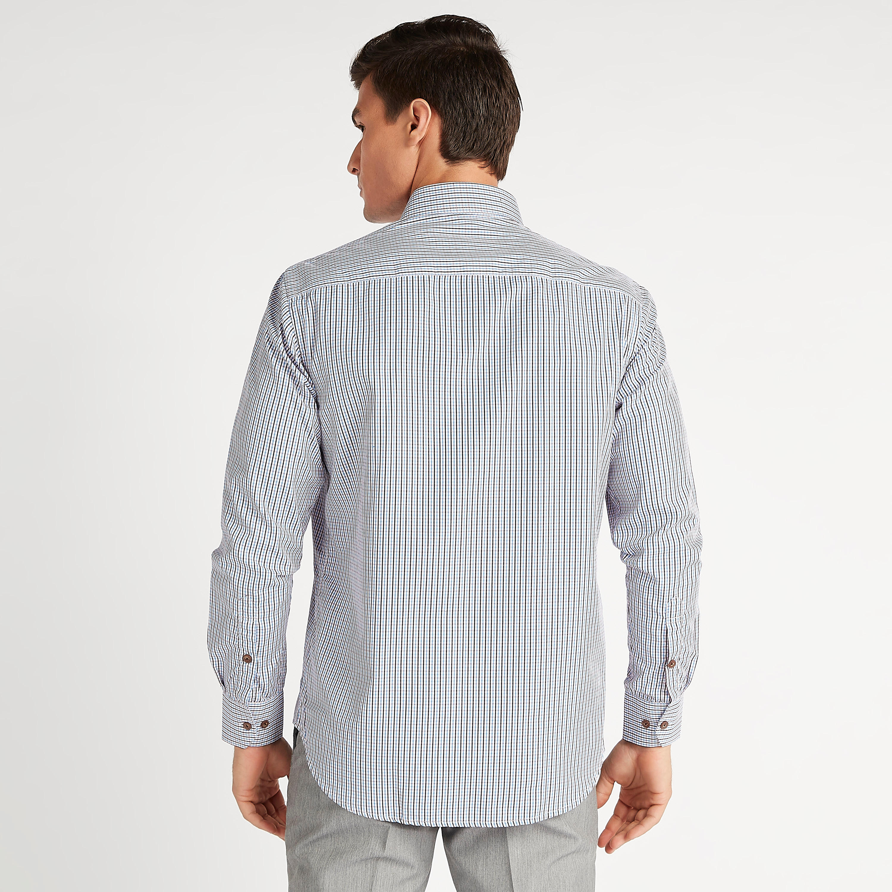 قميص كاروهات سهل الكي بأكمام طويلة وجيب على الصدر-men-clothing-shirts-image-4