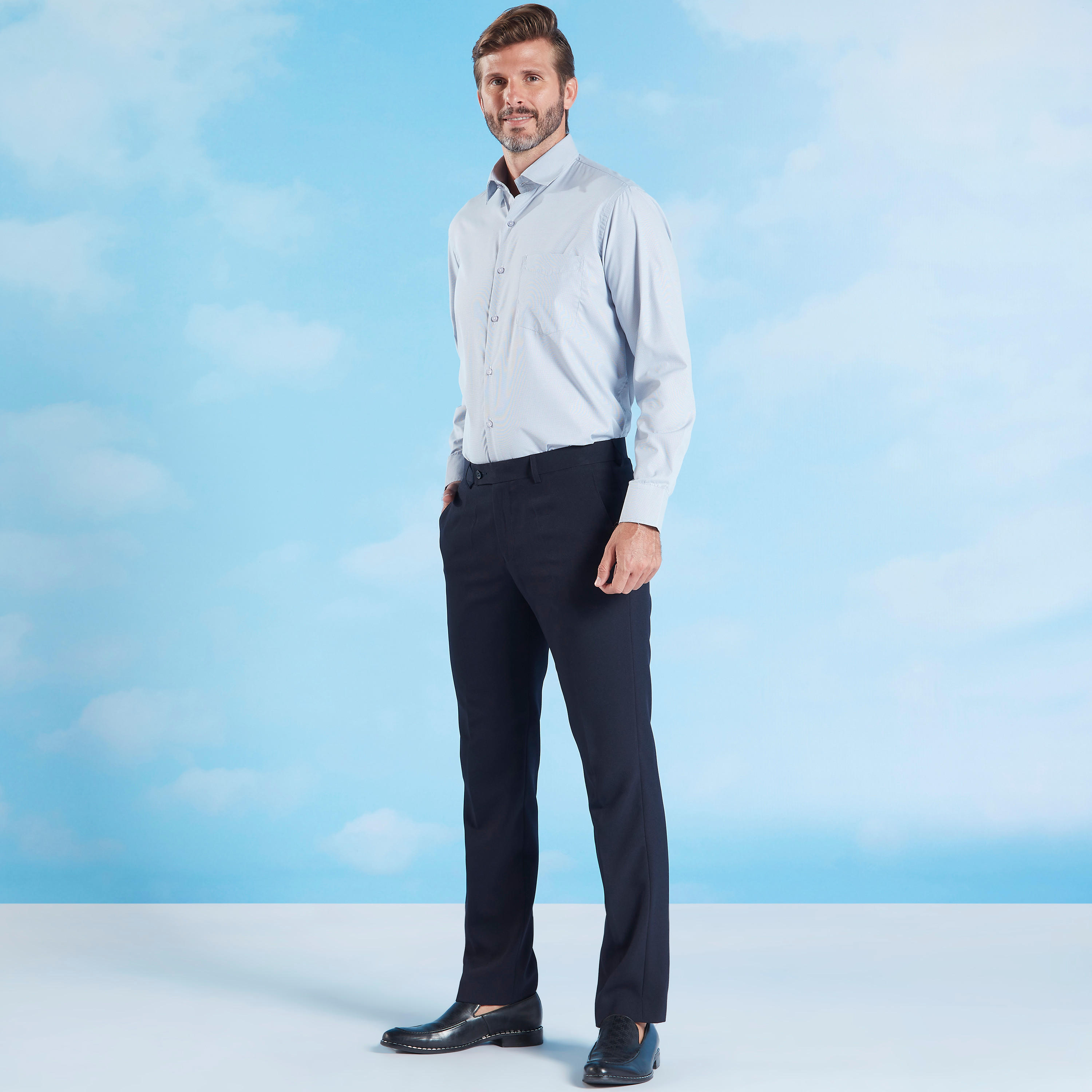 قميص رسمي بارز الملمس بياقة عاديّة وأكمام طويلة-men-clothing-shirts-image-2